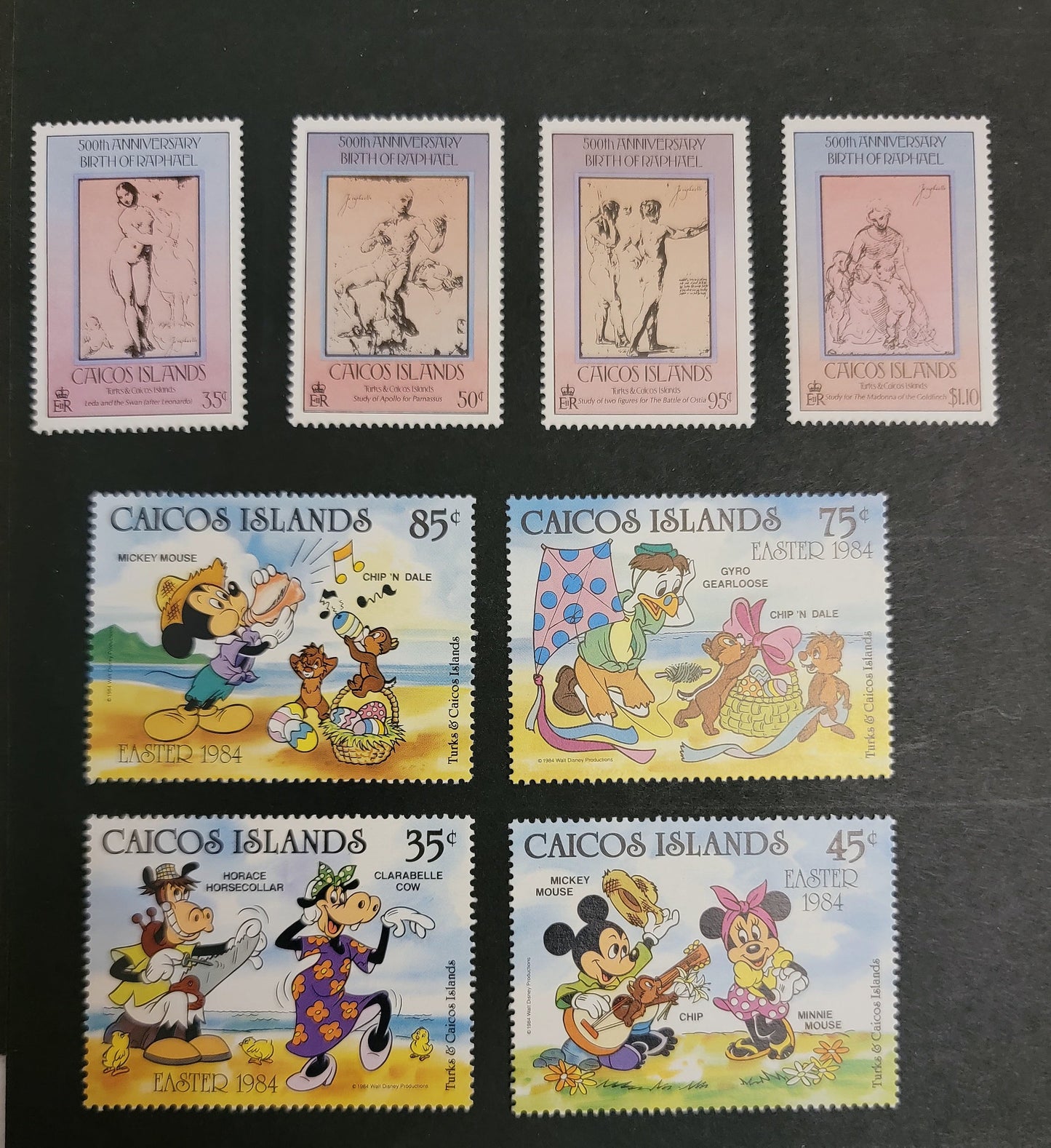 Caicos Islands SC#32/45 1983-1984 500th Birth Anniversary of Raphael & Walt Disney Easter Issues, A VFNH Singles, Click on Listing to See ALL Pictures, 2017 Scott Cat. $19.25