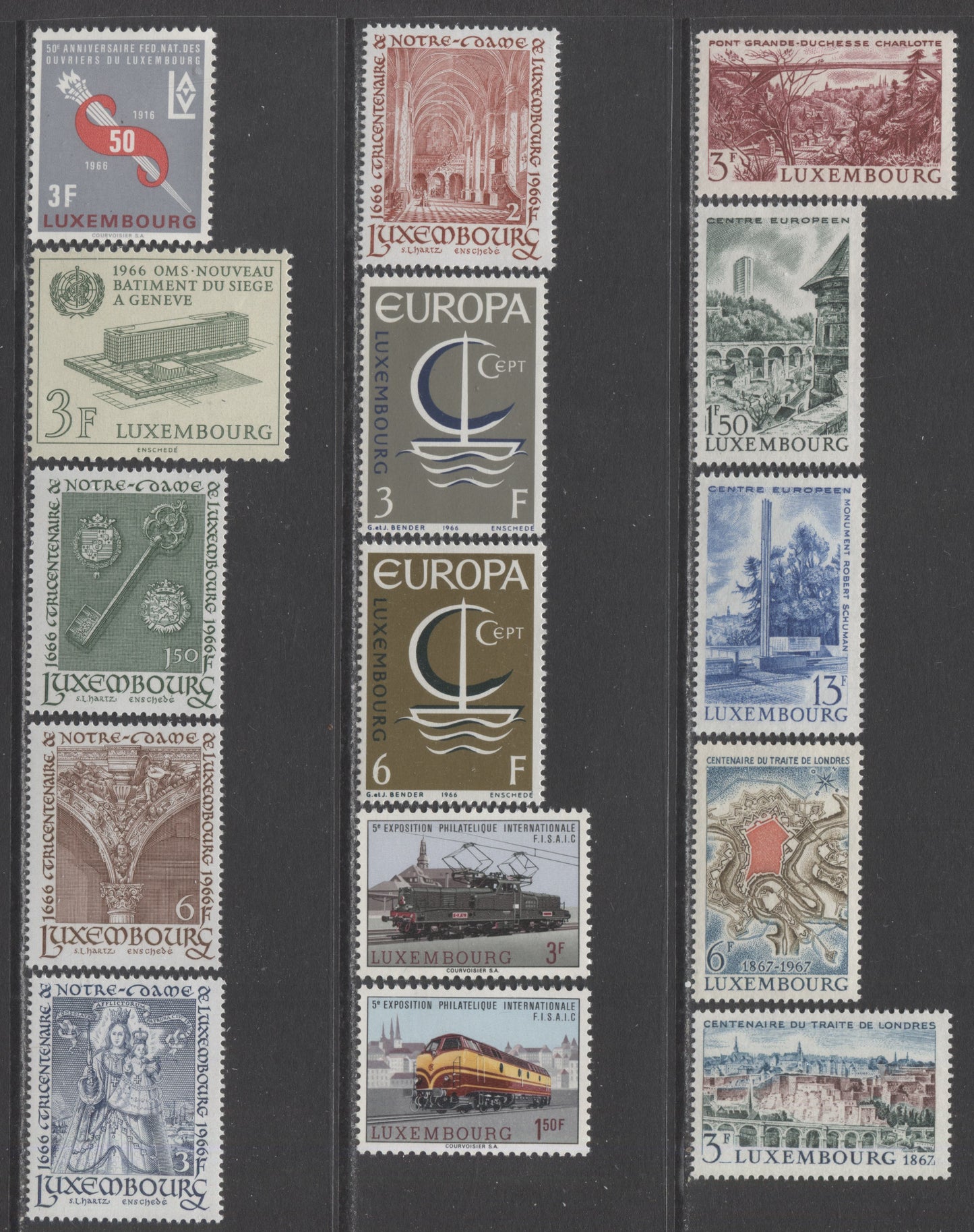 Luxembourg SC#431 - 448 1966 WHO Headquarters - Treaty Of London, 15 VFNH Singles, Click on Listing to See ALL Pictures, 2022 Scott Classic Cat. $4.85 USD