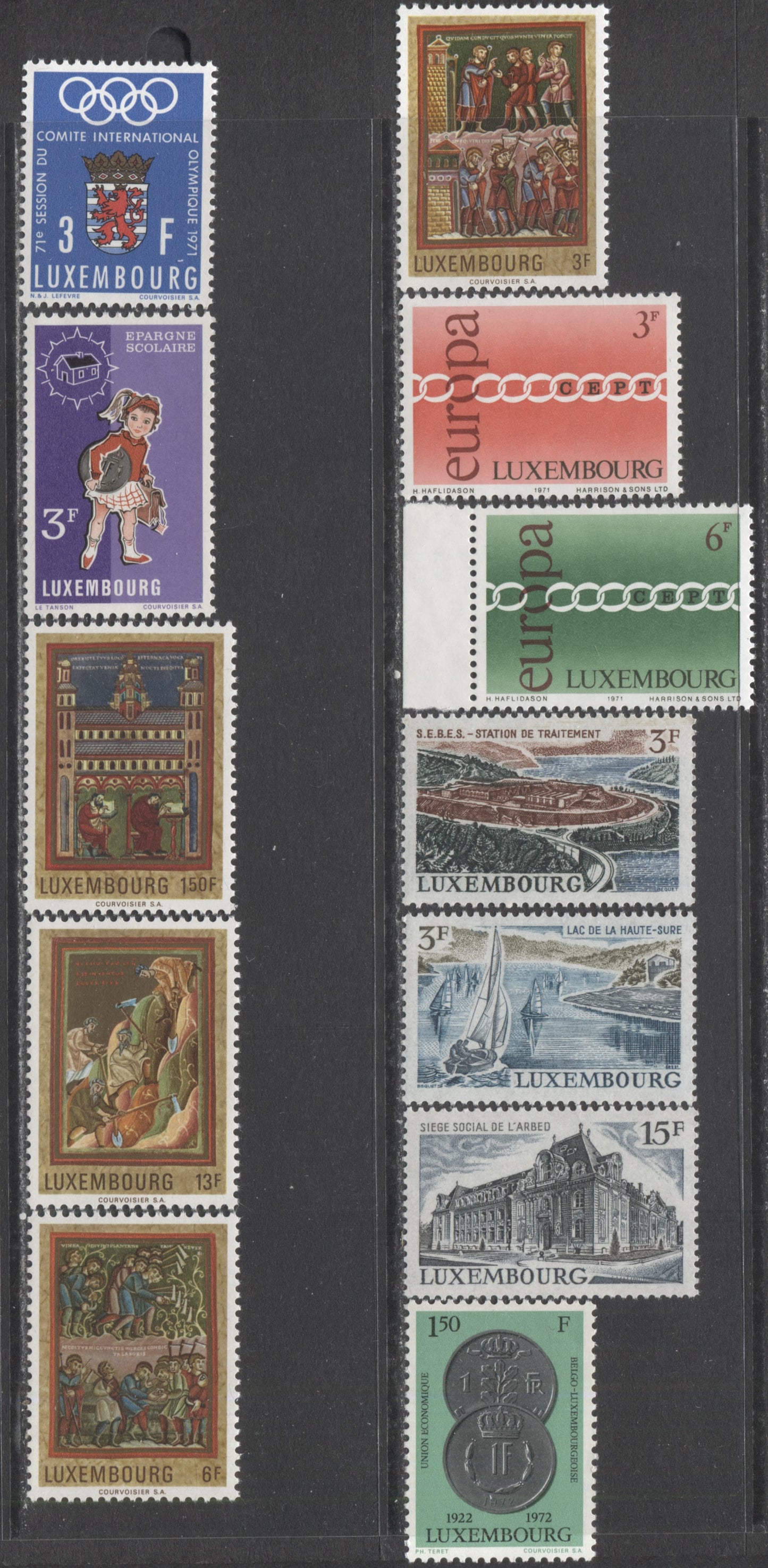 Luxembourg SC#495-501, 503 - 507 1971 Paintings - 1972 Belgium-Luxembourg Economic Union Issues, 12 VFNH Singles, Click on Listing to See ALL Pictures, 2022 Scott Classic Cat. $4.90 USD