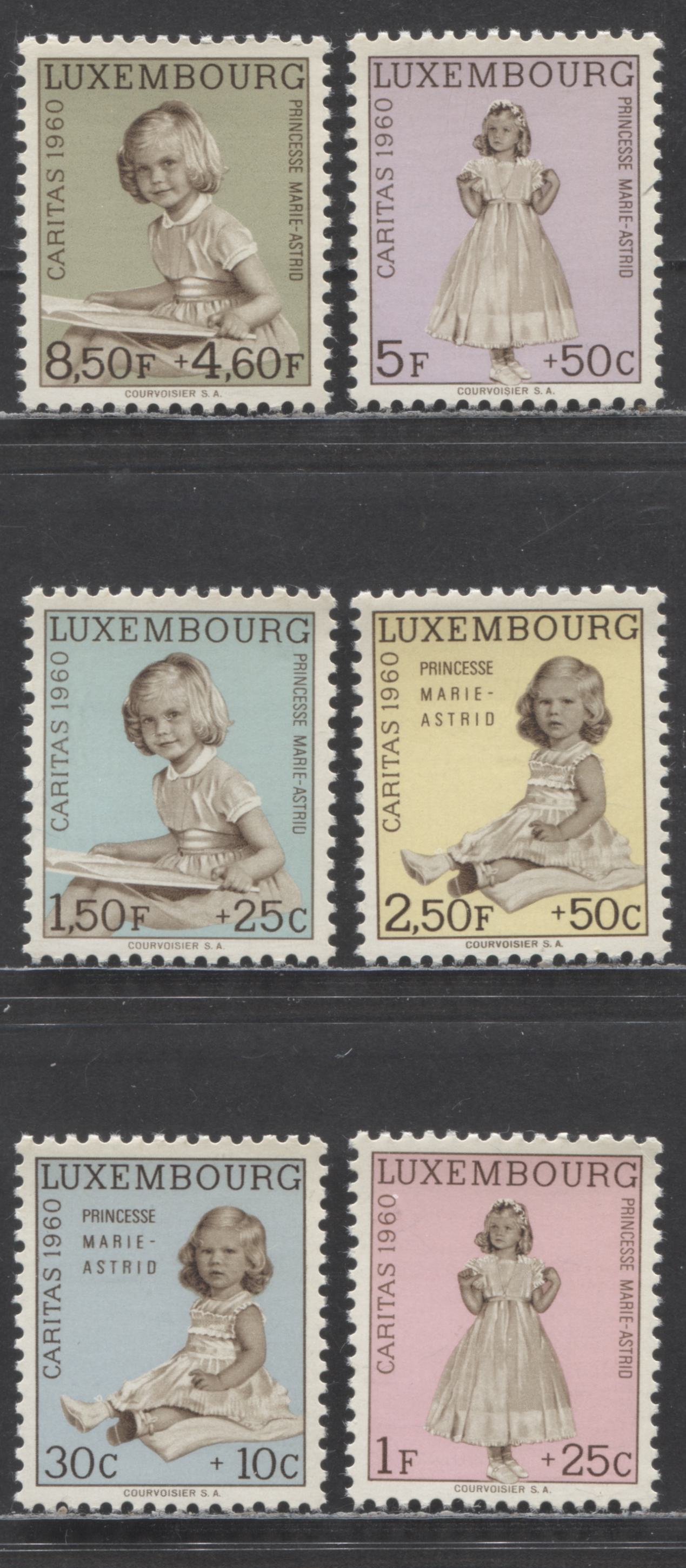 Lot 53 Luxembourg SC#B216-B221 1960 Princess Marie Astrid Semi Postals, 6 VFNH Singles, Click on Listing to See ALL Pictures, 2022 Scott Classic Cat. $12.1 USD
