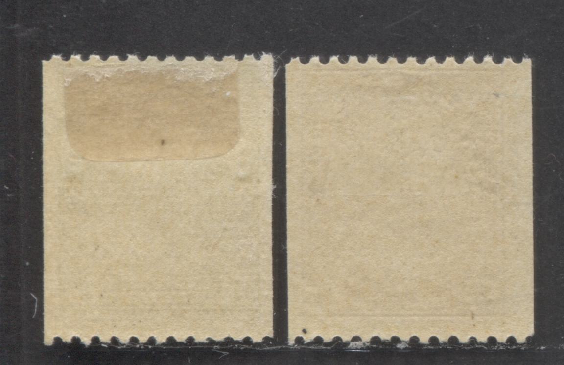 Canada #131, 134 1c & 3c Green & Dark Brown King George V, 1915-1924 Admiral Coil Issue, 2 FOG Coil Singles With Perf 12 Horizontal