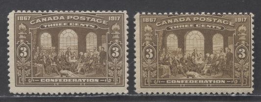 Canada #135,i 3c Brown & Dark Brown Fathers Of Confederation, 1917 50th Anniversary Of Confederation Issue, 2 VG/FOG Singles