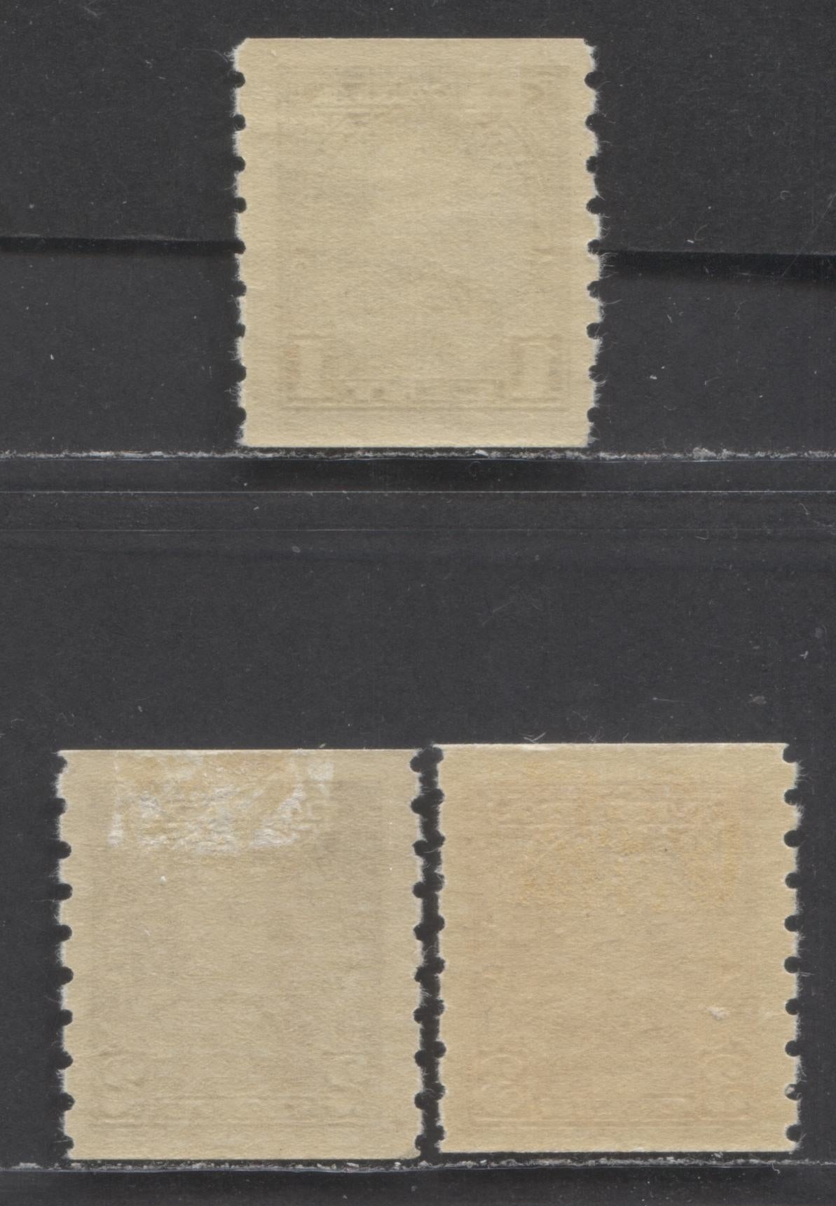 Canada #228-230 1c - 3c Green - Dark Carmine, 1935 King George V Pictorial Issue Coil Stamps, 3 FOG Singles