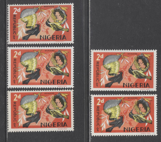 Nigeria SC#187-187a 1966 Wildlife Definitives, With Various Papers, Gums & Printings, 5 VFNH Singles, Click on Listing to See ALL Pictures, 2017 Scott Cat. $19.5 USD