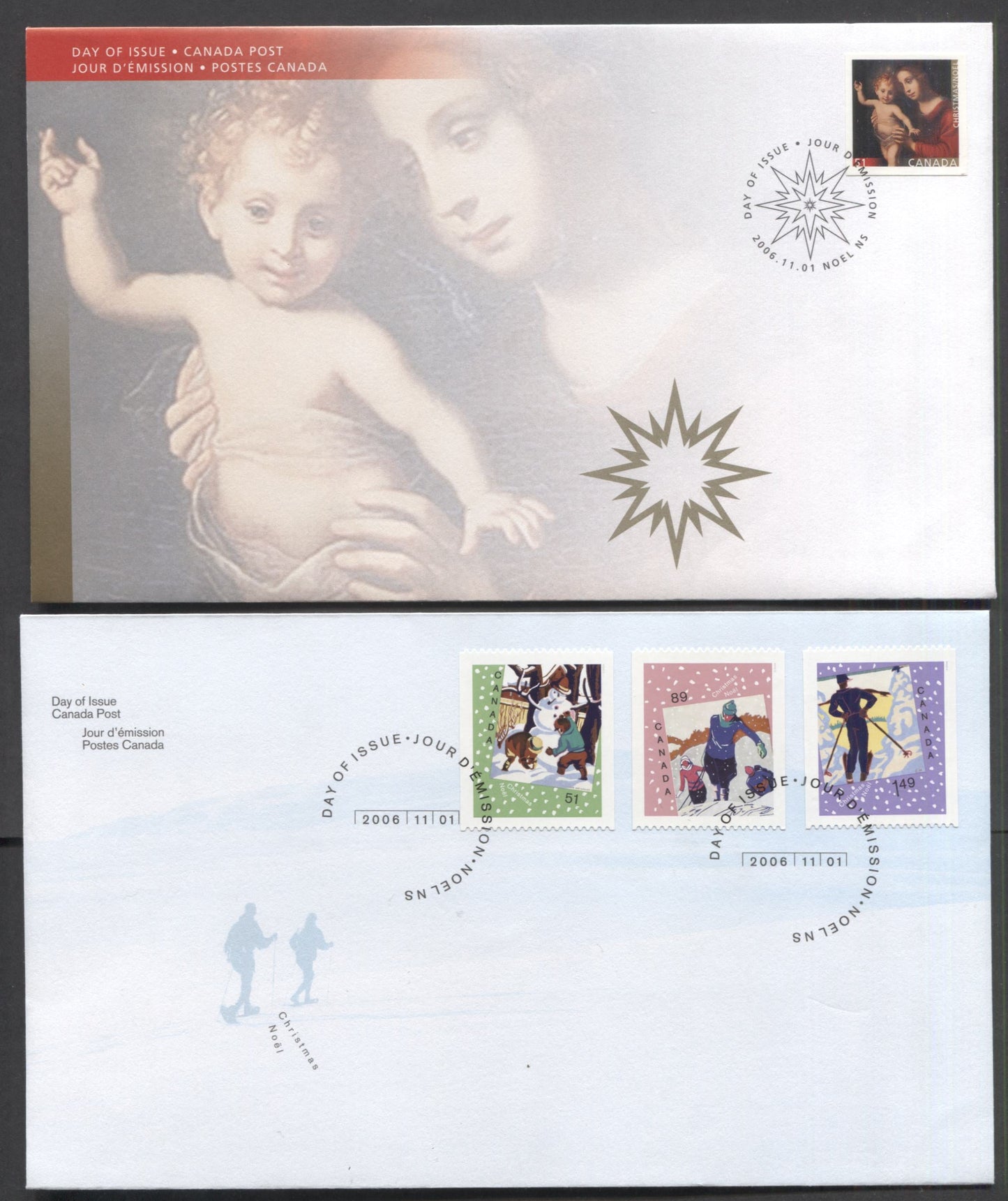 Canada #2183-2186 51c-$1.49 Multicolored Madonna & Child - Contemplation, 2006 Christmas Issues, 2 VF FDC's, Only 26,000 Of Each Produced