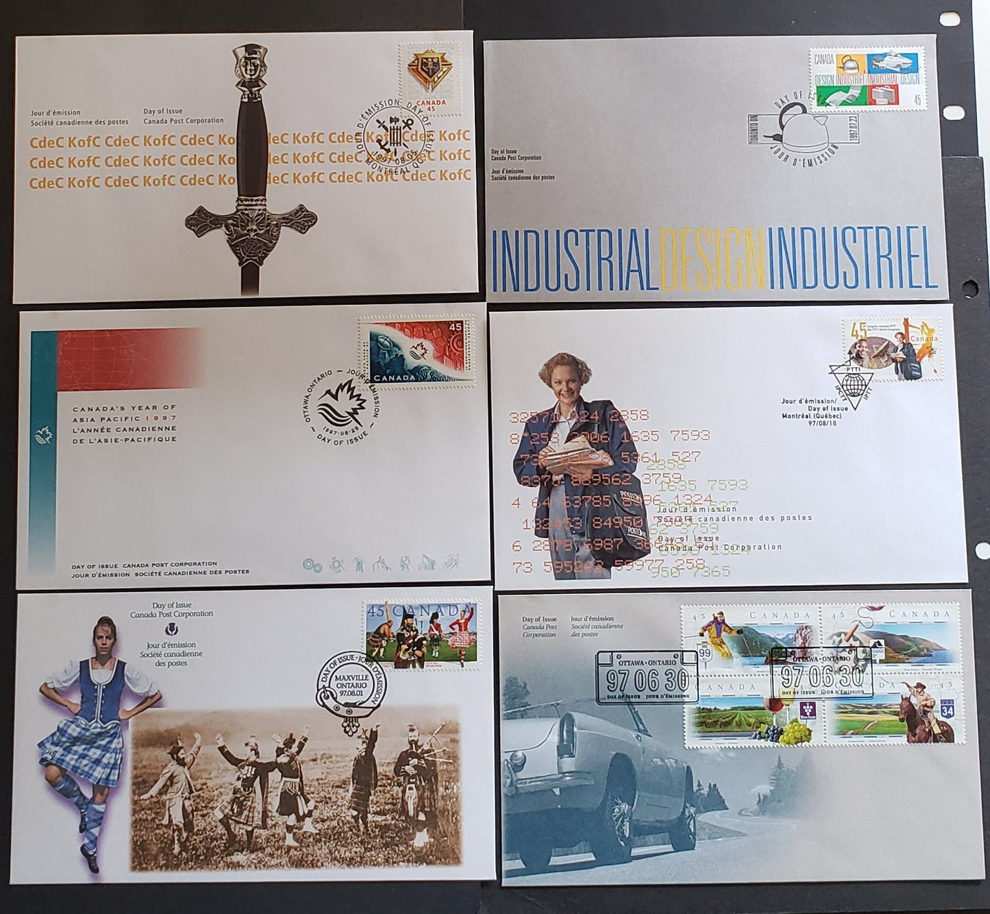 Canada #1653a-1658 45c Multicolor 1997 Scenic Highways - Asia Pacific, 6 Canada Post FDC's Franked With Singles & Block, Generally Only 30,000 Of Each Issued, Cat. Value $11.7