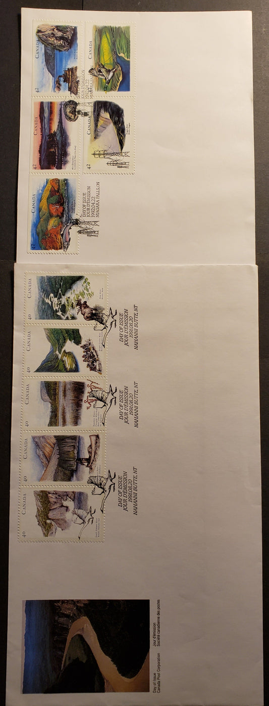 Canada #1325a, 1408-1412 40c & 42c Multicolor 1991-1992 Heritage Rivers Issues, 2 Canada Post FDC's Franked With Se-tenant Stips & Pairs, HB Envelopes Between 40,000-50,000 Produced, Cat. Value $9.2