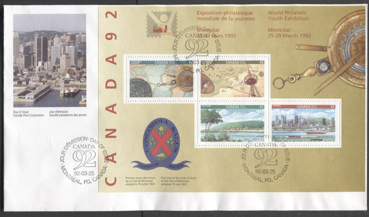 Canada #1407a 42c/84c Multicolor 1992 Canada Issue, A Canada Post FDC Franked With Souvenir Sheet, 40,000 Issued, Cat. Value $4.8