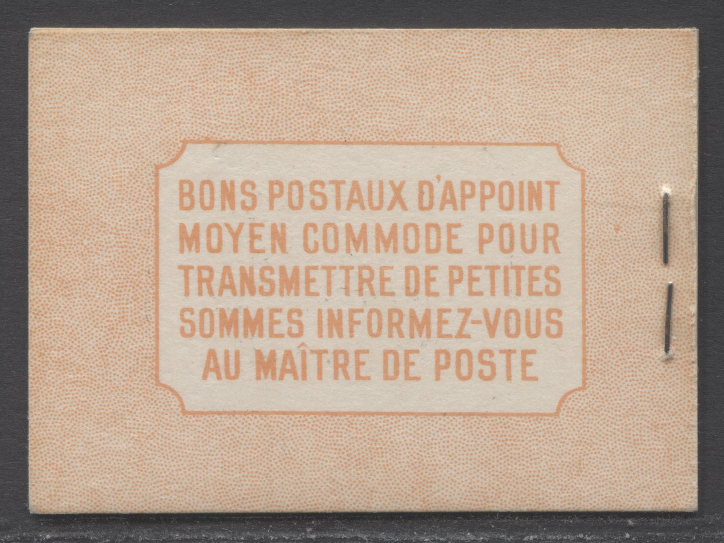 Canada #BK36dFIItDi 1942-1947 War Issue, A Complete 25c French Booklet, A Pane Of 6 4c Dark Carmine, Front Cover IIt, Back Cover Di, Type II, 7c & 6c Rate Page, Horizontal Ribbed Pane, 1,789,000 Issued