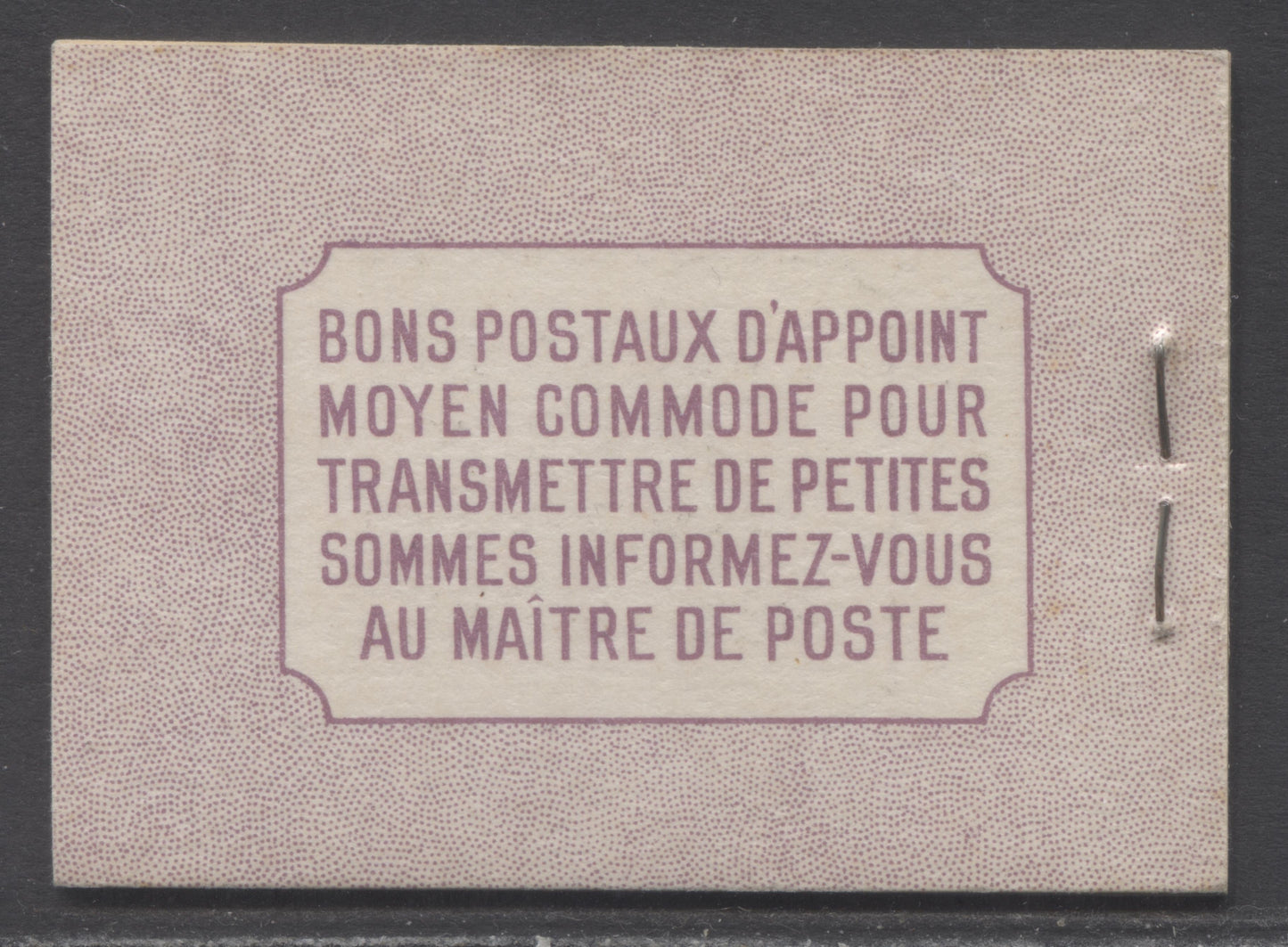 Lot 78 Canada #BK35bF 1942-1947 War Issue, A Complete 25c French Booklet, 2 Panes Of 4+2 Labels 3c Rose Violet, Front Cover IIn, Back Cover Diii, Type II, 7c & 6c Rates, 61,000 Issued