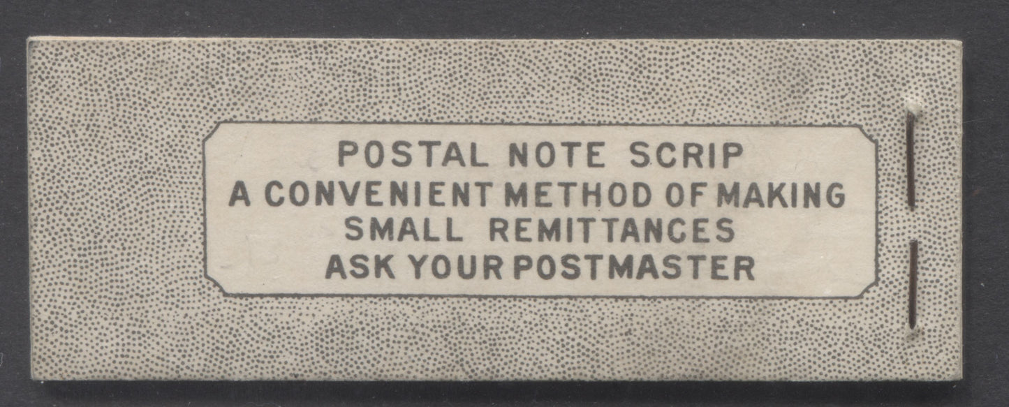 Lot 82 Canada #BK43aE 1949-1951 KGVI Issue, A Complete 25c English Booklet With 1c Green, 3c Rose Violet & 4c Dark Carmine, Panes Of 3. Front Cover IVd, Back Cover Haiii, Type I Cover, 7c & 5c Rates, 914,500 Issued