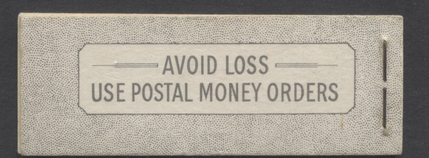 Lot 60 Canada #BK43bE 1949-1951 KGVI Issue, A Complete 25c English Booklet With 1c Green, 3c Rose Violet & 4c Dark Carmine, Panes Of 3. Front Cover IVa, Back Cover Iiv, Type II Cover, No Rate Page, 914,500 Issued