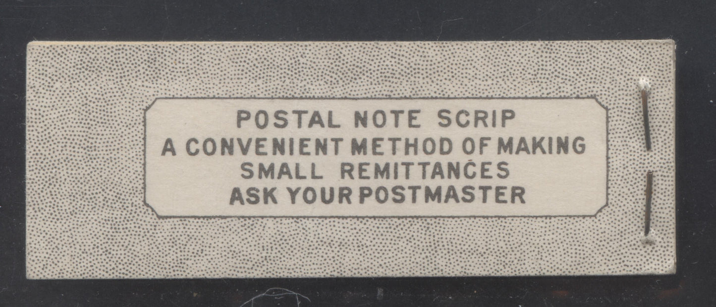 Canada #BK38bE 1942-1947 War Issue, A Complete 25c English Booklet With 1c Green, 3c Rose Violet & Dark Carmine, Panes Of 3. Front Cover IVc, Back Cover Haii, Type II Cover, 7c & 5c Rates, 'Postmaster' , 5,464,000 Issued