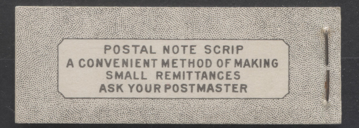 Canada #BK38bE 1942-1947 War Issue, A Complete 25c English Booklet With 1c Green, 3c Rose Violet & Dark Carmine, Panes Of 3. Front Cover IVd, Back Cover Haiii, Type II Cover, 7c & 5c Rates, 'Postmaster' , 5,464,000 Issued
