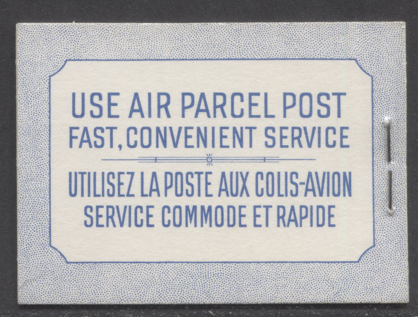 Canada #BK48aB 1954 Wildlife Issue, A Complete 25c Bilingual Booklet Made Up Of 5c Blue, One Pane Of 5+Label, Front cover IIIh, Back Cover Mi, Type II Cover, Break In Text Box At LL & Dot To UR Of Arms & Dot In Inner Line Of Shield