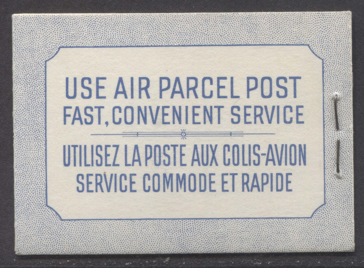 Canada #BK48aB 1954 Wildlife Issue, A Complete 25c Bilingual Booklet Made Up Of 5c Blue, One Pane Of 5+Label, Front cover IIIg, Back Cover Mi, Type II Cover, Horizontal Ribbed Paper