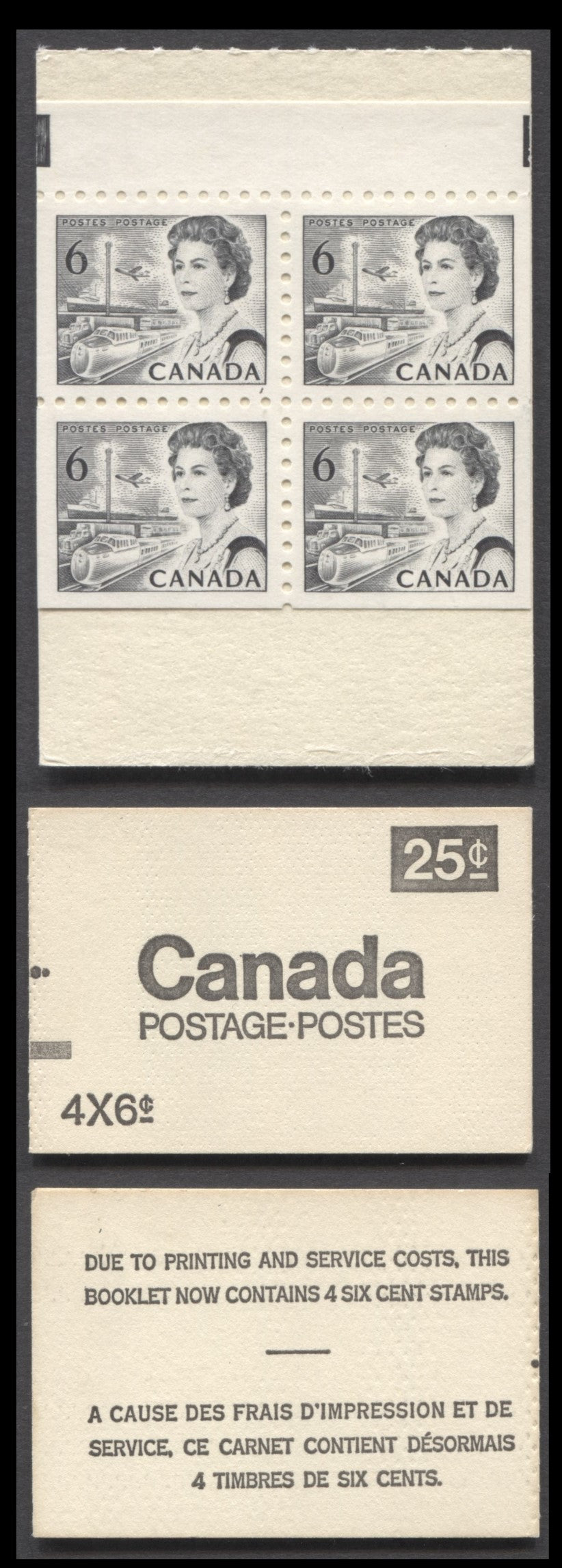Canada McCann #BK62a 1967-1973 Centennial Issue, A 25c 6c Black, Pane Of 4 Booklet, DF Pane With Glossy Dex Gum, Die 2, Perf. 10, Coarse Printing Of Back Cover, Counter Booklet, Dimpled Cover Stock