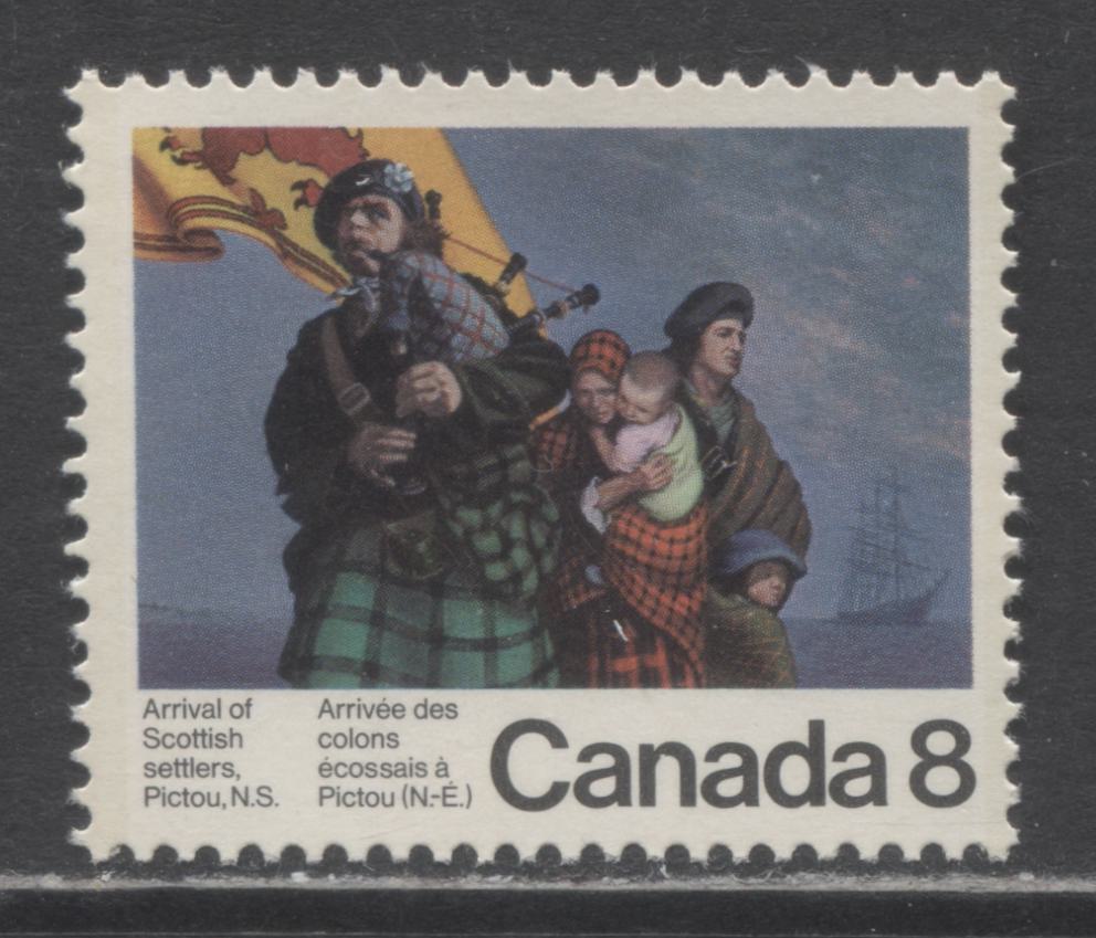 Canada #619 8c Multicolored Scottish Settlers, 1973 Scottish Settler Issue, A VFNH Single On Scarce DF/HB Paper, With Off-White Appearance