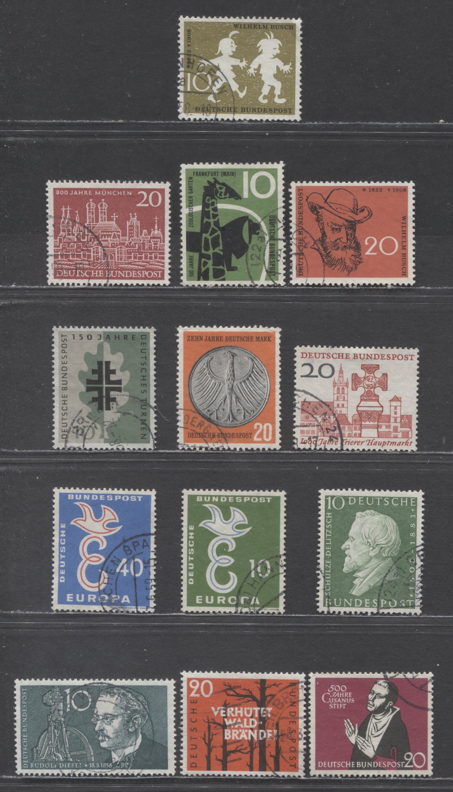 Germany Mi#281 (SC#780)/301 (SC#792) 1958 Busch - Cusanus Hospice at Kues Issues, 13 Very Fine Used Singles, Click on Listing to See ALL Pictures, Estimated Value $6