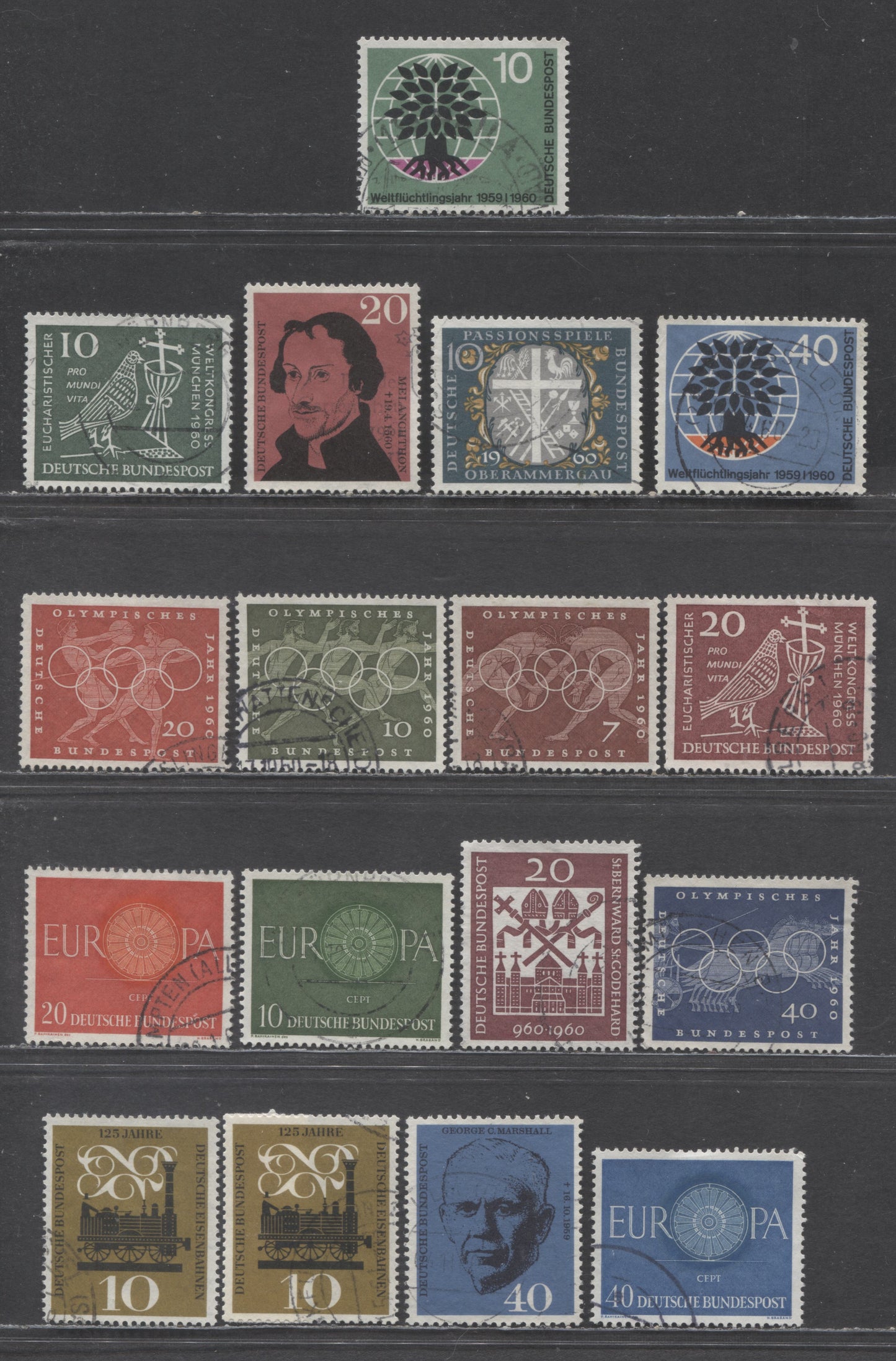 Germany Mi#326 (SC#807)-345B (SC#822) 1960 Refugee Year - German Railroad Issues, Includes Both Lively Brown Yellow & Brown Olive UV Shades Of German Railroad Issues, 17 Very Fine Used Singles, Estimated Value $15