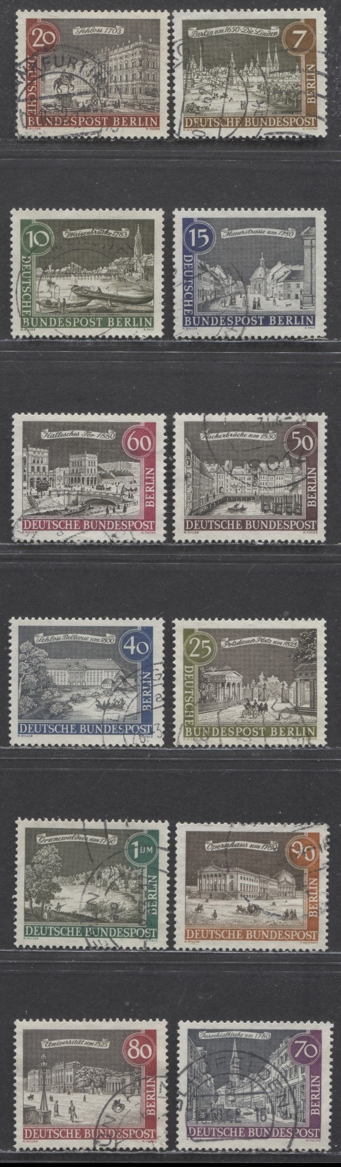 Germany - Berlin Mi#218 (SC#9N196)-229 (SC#9N207) 1962-1963 Views Of Old Berlin Definitives, 12 Very Fine Used Singles, Click on Listing to See ALL Pictures, Estimated Value $6
