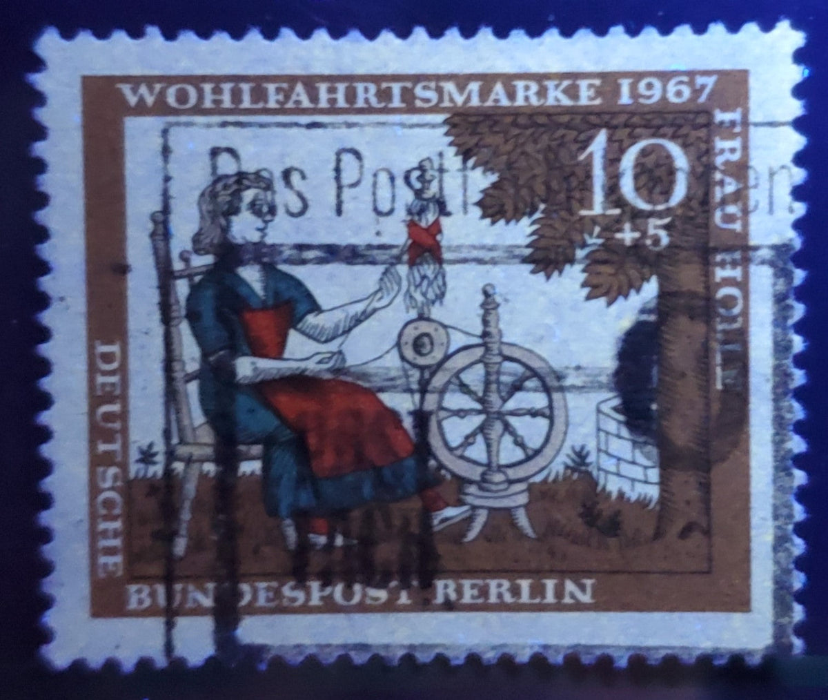 Lot 122 Germany - Berlin Mi#310var (SC# 9NB49var) 10+5pf Multicolored 1967 Welfare Semi Postals, With Fluorescent Tagging Almost Completely Missing, A Fine/Very Fine Used Single, Click on Listing to See ALL Pictures, Estimated Value $5
