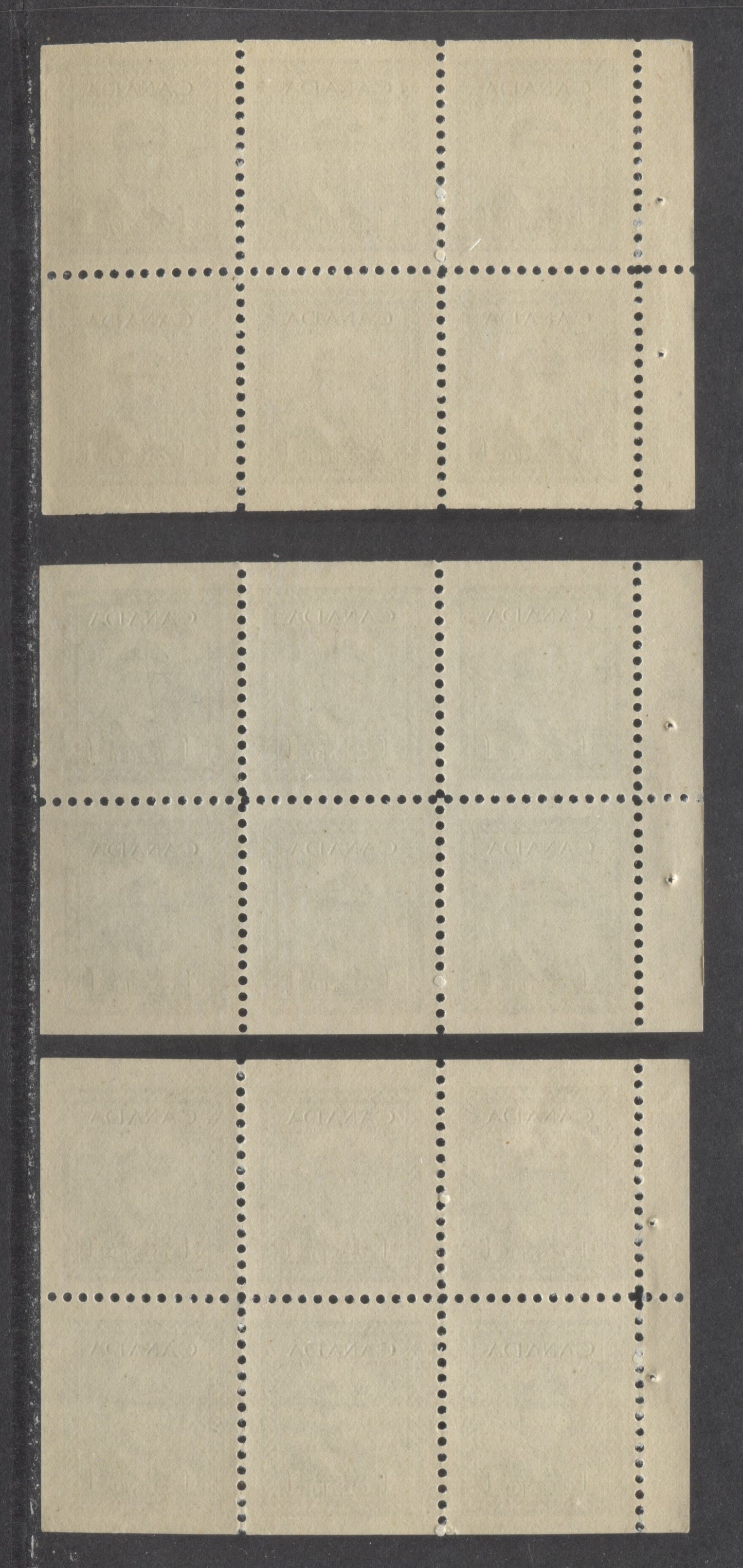 Lot 67 Canada #249b 1c Green, 1942-1943 King George VI War Issue, 2 VFNH Booklet Panes Of 6 Two Shades, Vertical Wove And Horizontal Ribbed Papers