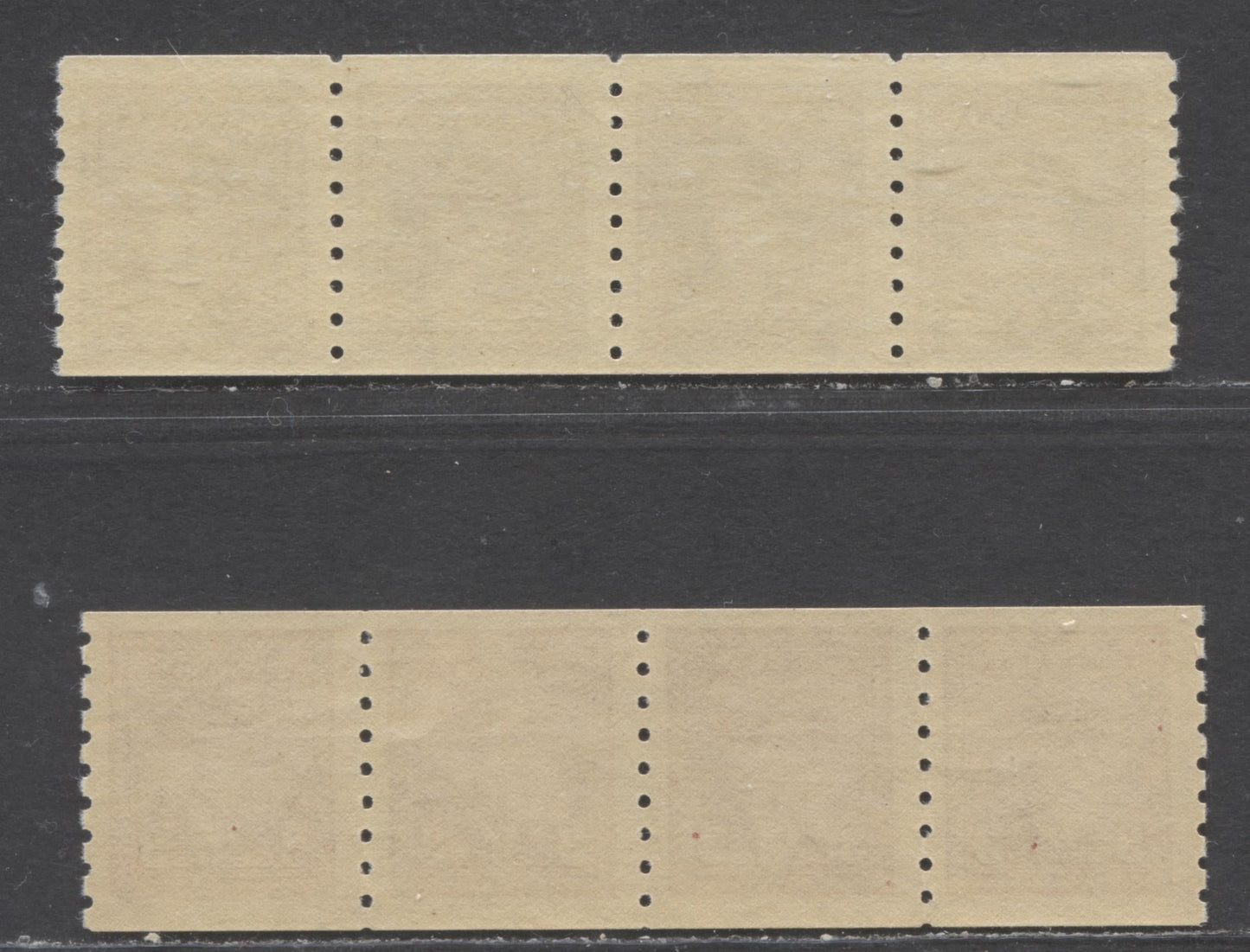 Lot 122 Canada #264-265 2c,3c Brown, Dark Carmine, 1942-1943 King George VI War - Coil Stamps Issue, 2 VFNH Coil Strips Of 4 On Horizontal Wove Paper With Cream Gum