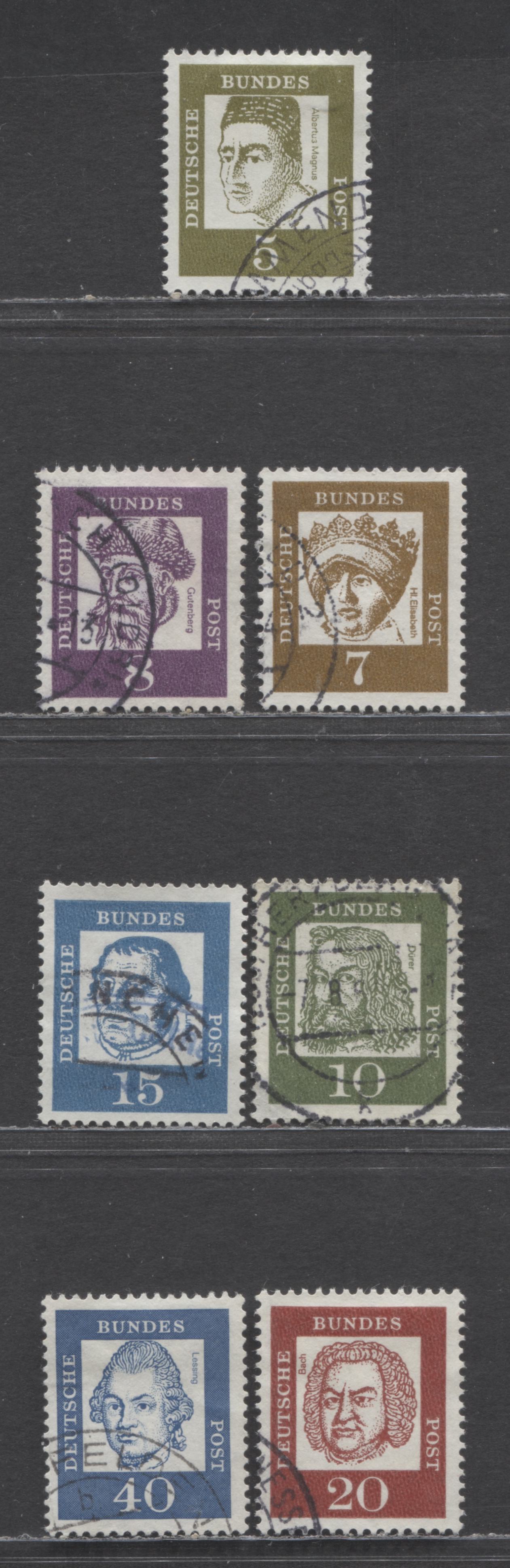 Germany Mi#347x (SC#824)-355x (SC#832) 1961-1964 Portrait Definitives, Non Fluorescent Paper, 7 Very Fine Used Singles, Estimated Value $4