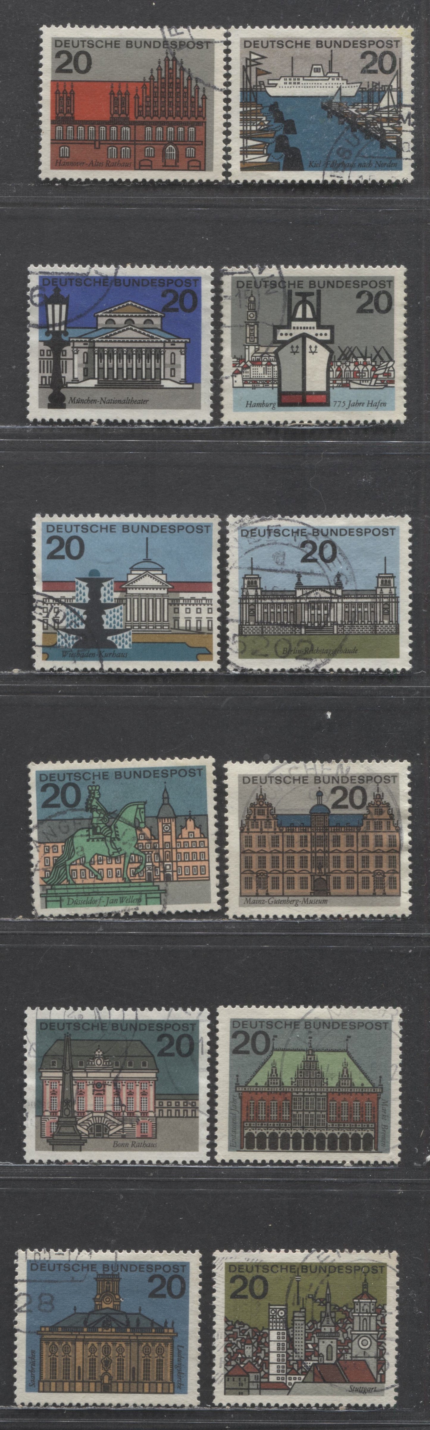 Germany Mi#416 (SC#869)-427 (SC#879A) 1964-1965 State Capitals Issue, 11 Very Fine Used Singles, Click on Listing to See ALL Pictures, Estimated Value $4