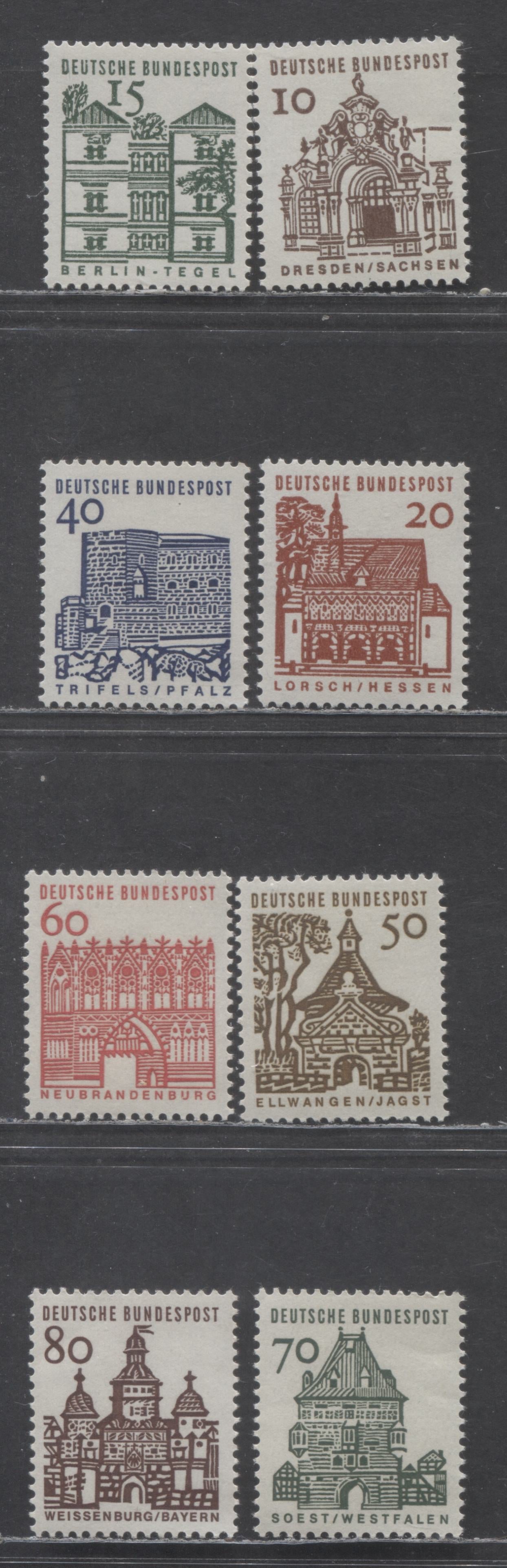 Lot 103 Germany Mi#454 (SC#903)-461 (SC#912) 1964-1966 German Buildings Definitives, 8 VFNH Singles, Click on Listing to See ALL Pictures, Estimated Value $6