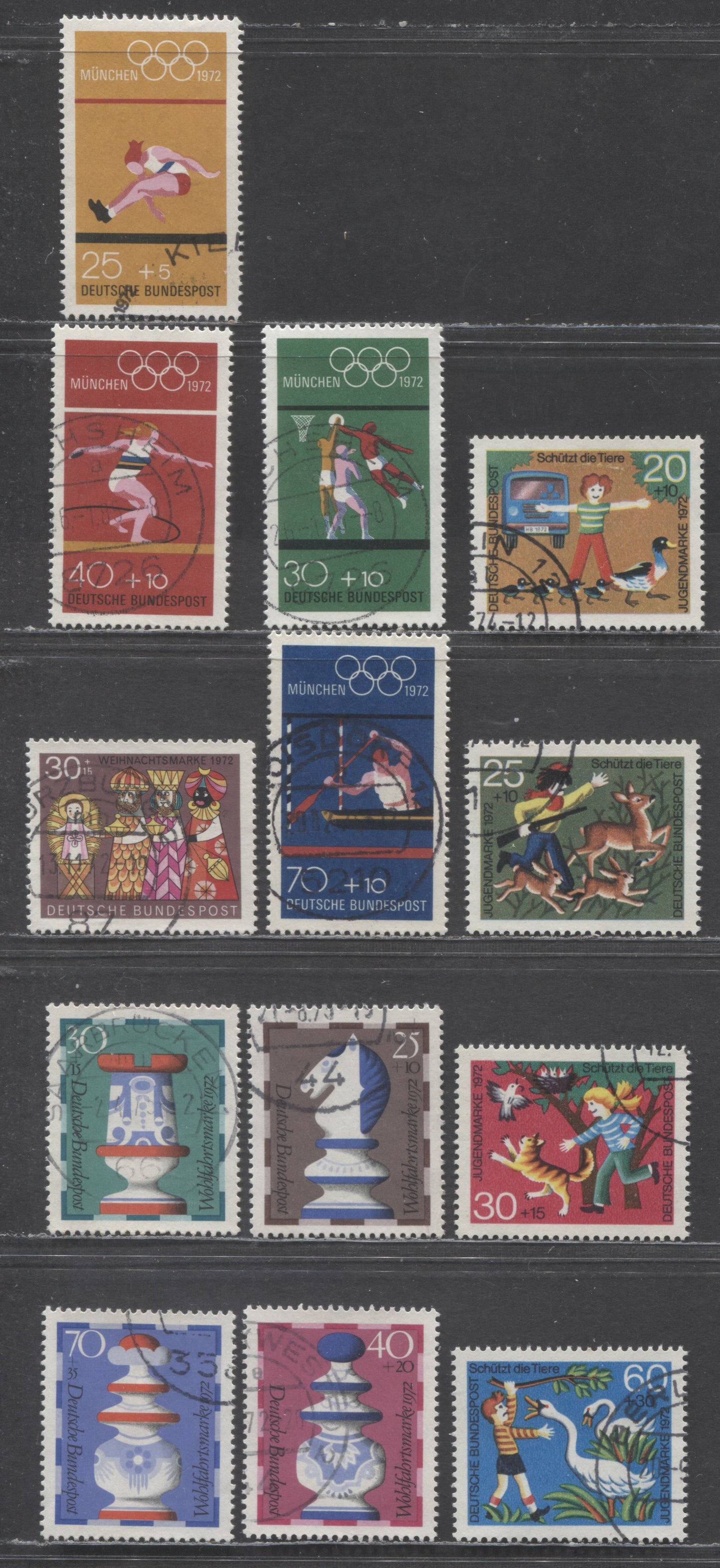 Germany SC#B481/B495(Mi#711/749) 1972 SemiPostals Issue, 13 Very Fine Used Singles, Click on Listing to See ALL Pictures, Estimated Value $14 USD