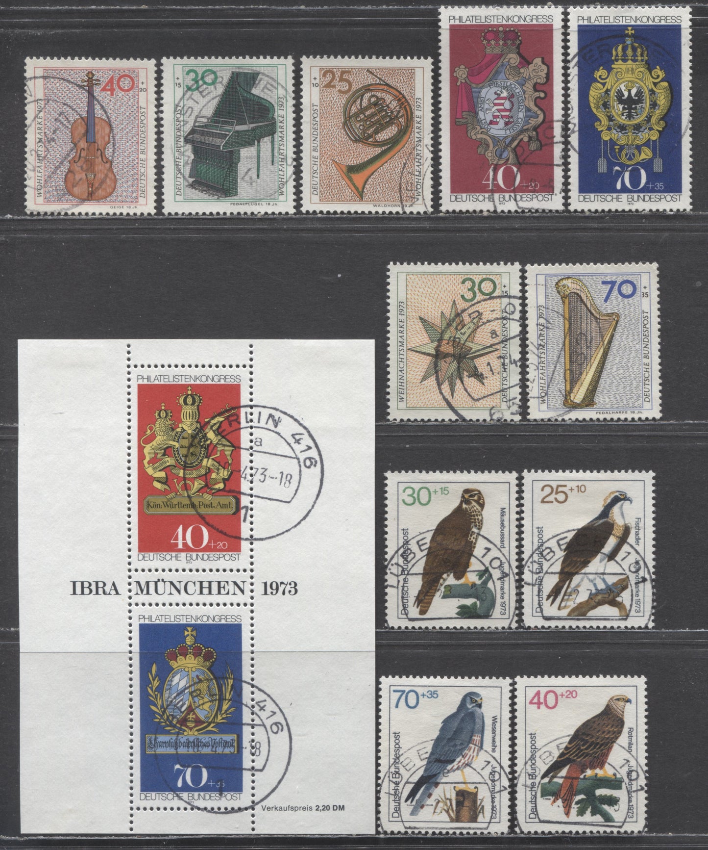 Germany Mi#754 (B496)/790 (B507) 1973 SemiPostals, 12 Very Fine Used Singles & Souvenir Sheet, Click on Listing to See ALL Pictures, Estimated Value $15