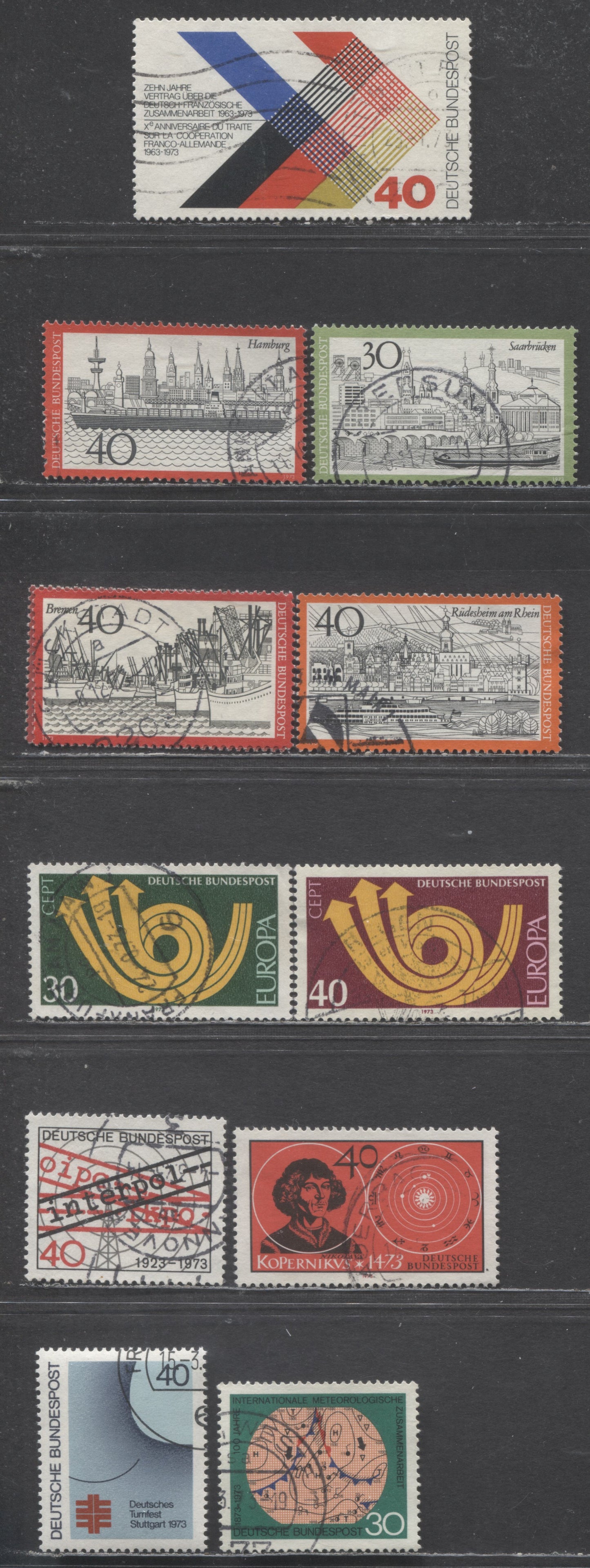 Germany Mi#753 (1101)/789 (1115) 1973 Franco-German Cooperation To Europa, 12 Very Fine Used Singles, Click on Listing to See ALL Pictures, Estimated Value $3