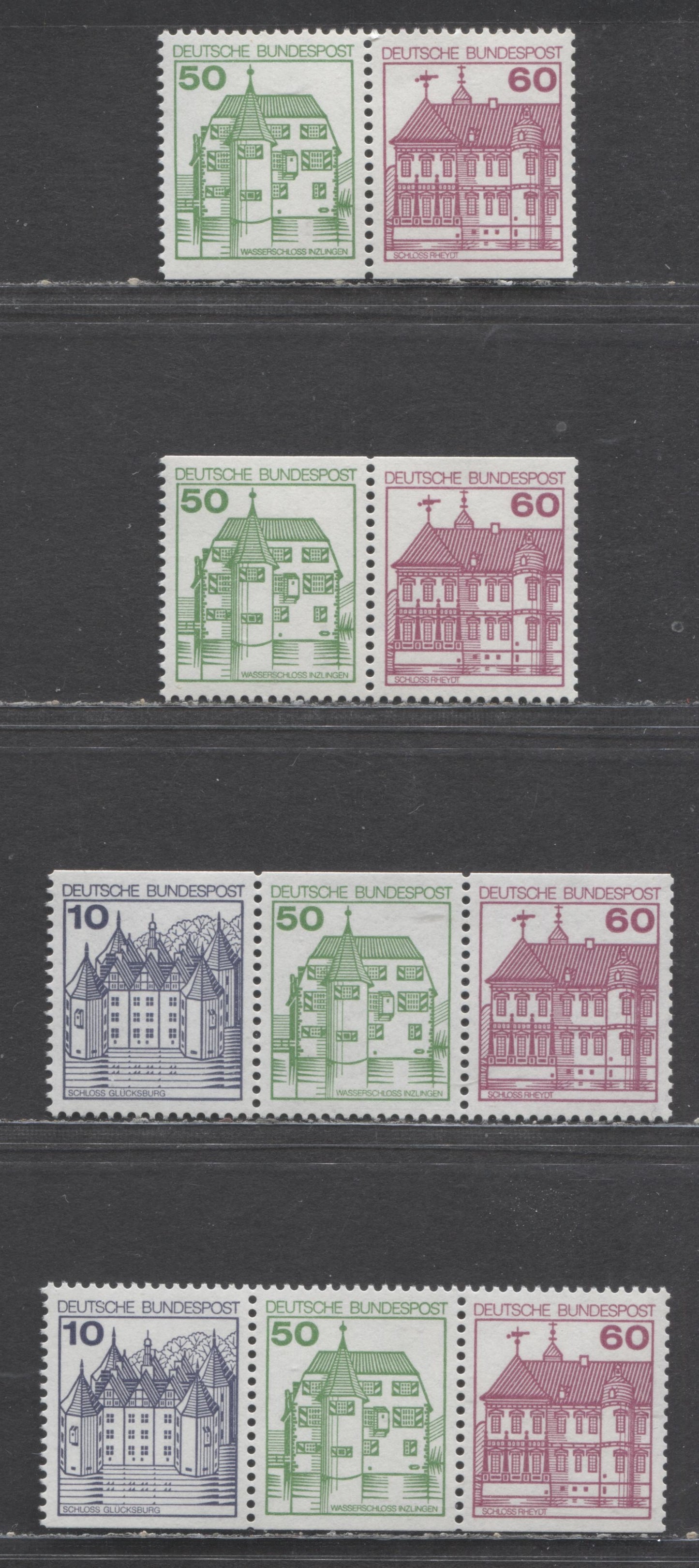 Germany Mi#W71 (1231)-W74 (1311) 1977-1982 Buildings Issue, 4 VFNH Booklet Pairs & Strips Of 3, Click on Listing to See ALL Pictures, Estimated Value $25