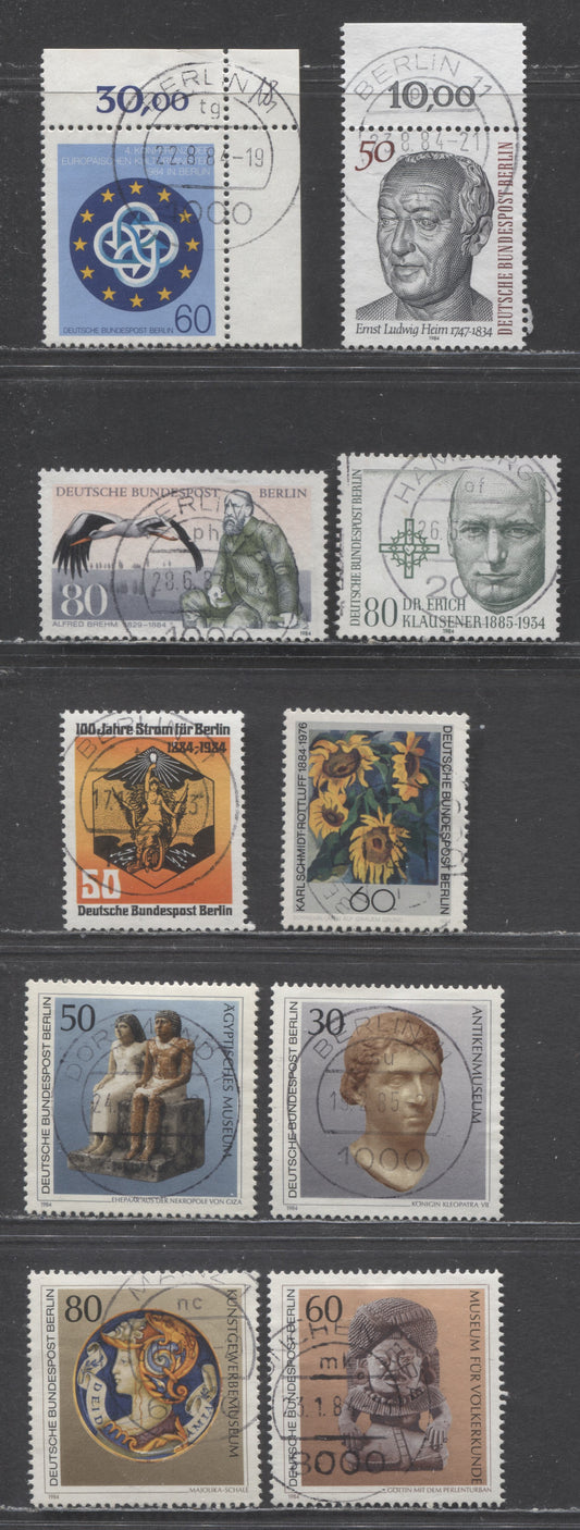 Berlin - Germany Mi#708 (9N488)/724 (9N497) 1984 Commemoratives, 10 Very Fine Used Singles, Click on Listing to See ALL Pictures, Estimated Value $13