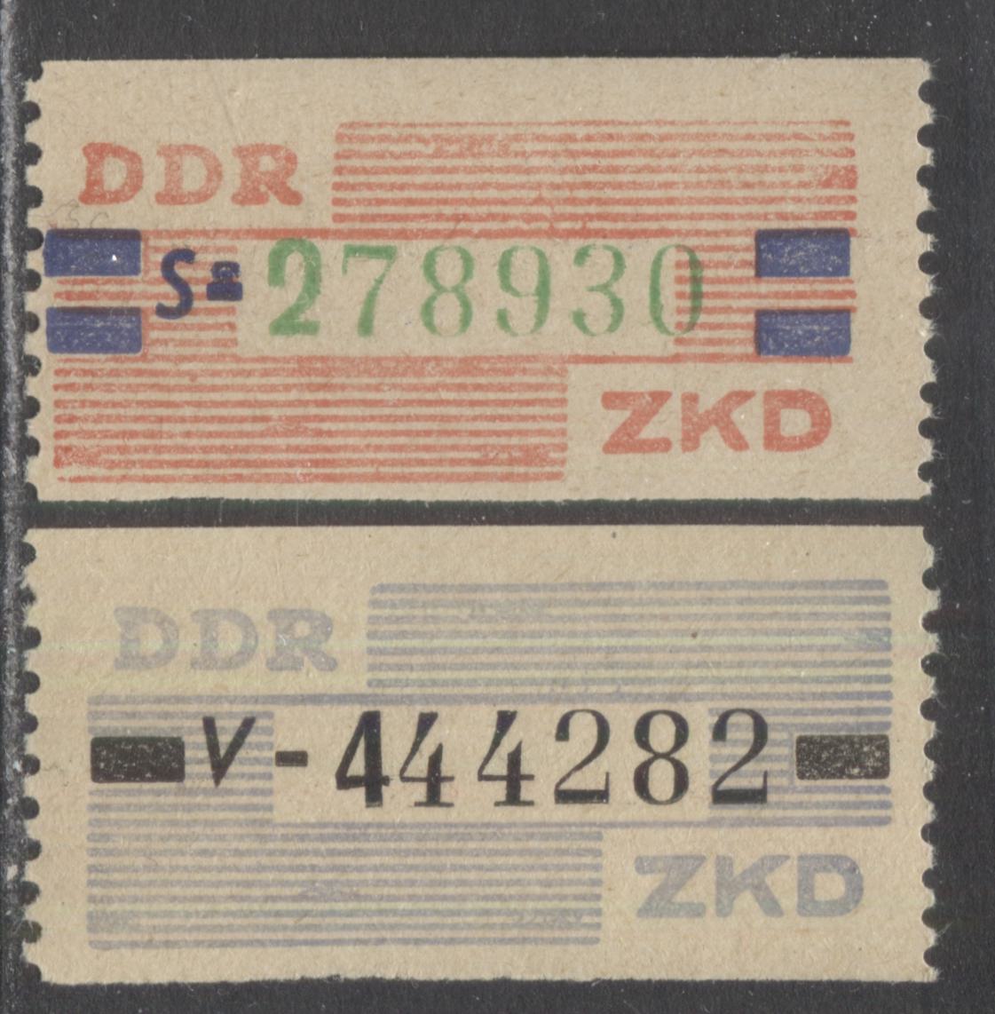 Lot 79 German Democratic Republic Mi#29v,27s 10pf Lively Grey Blue & Black, 20pf Vermillion, Ultramarine & Green 1959 Official Coils Issue, 2 F/VF NH Singles, Click on Listing to See ALL Pictures, Estimated Value $20 USD