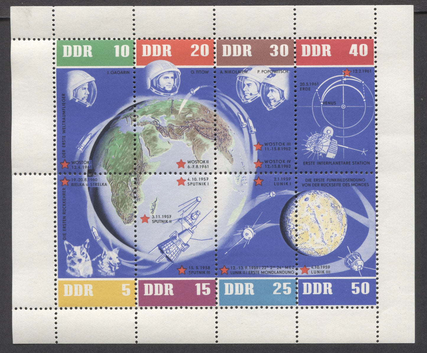 Lot 73 German Democratic Republic Mi#926 (634)/933 (634) 1962 Russian Space Flight Issue, A VFNH Full Sheetlet Of 8, Click on Listing to See ALL Pictures, Estimated Value $35