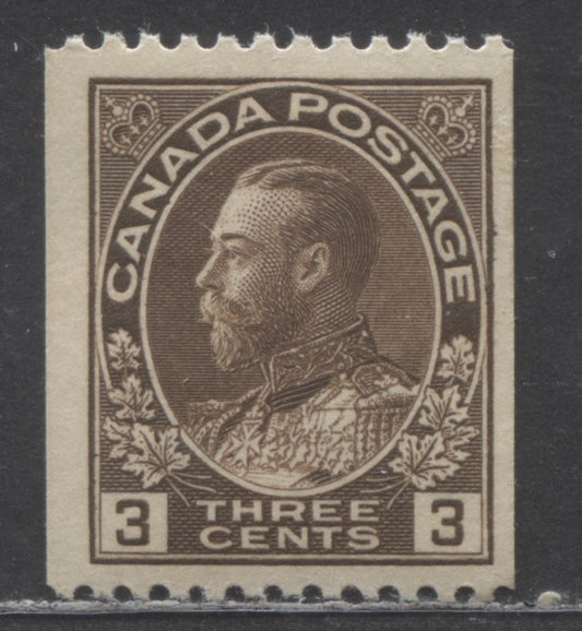Canada #134 3c Brown, 1915 - 1924 King George V Admiral - Coil Stamps Issue, A FNH Single