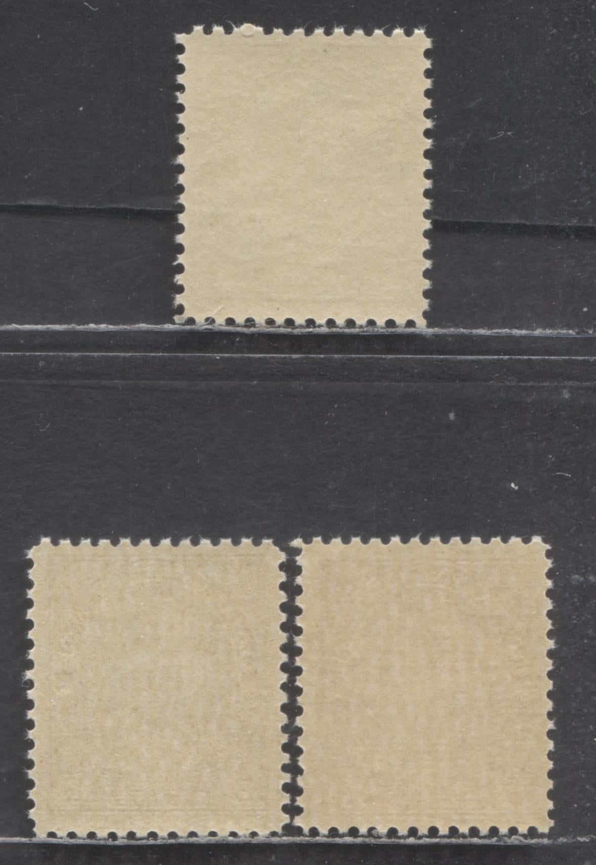 Lot 130 Canada #104, 108c, 109d 1c & 3c Dark Green, Brown & Carmine King George V, 1911-1925 Admiral Issue, 3 VFOG Singles, 3c Brown Dry Printing & 3c Carmine Die 1