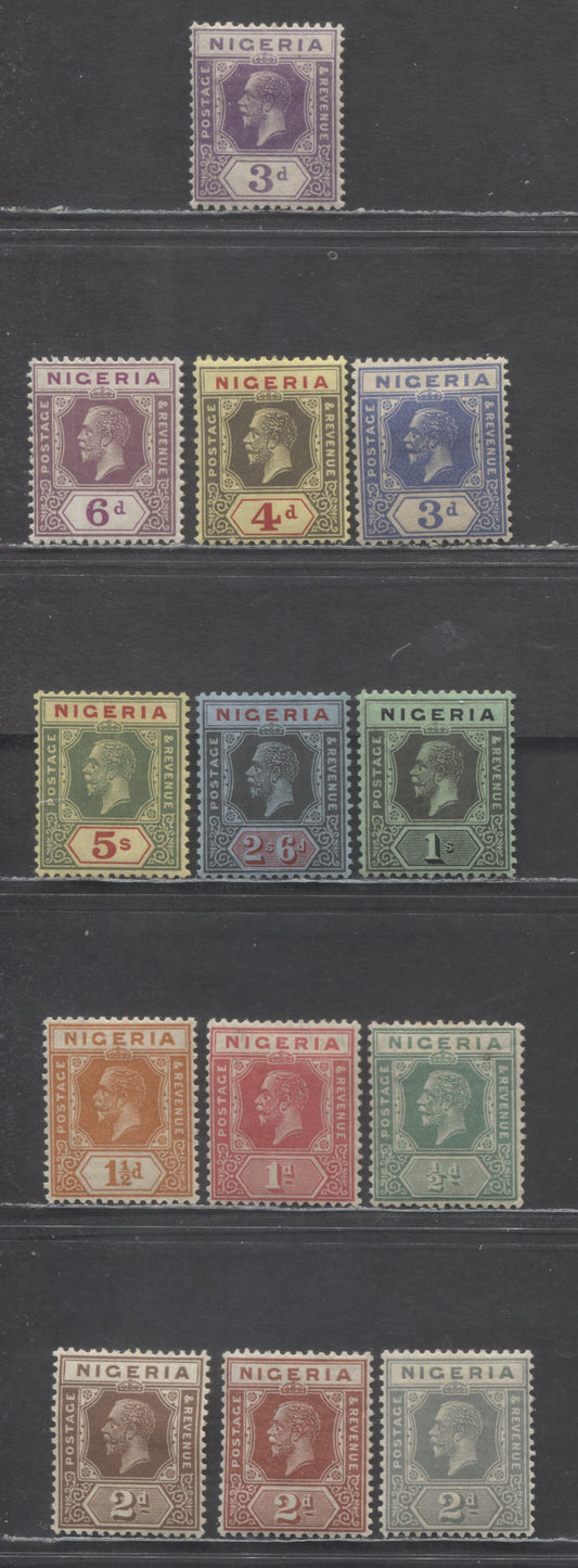 Nigeria SC#18/30 1921-1933 King George V Imperium Keyplates, All Die 2, Script CA Wmk, 13 VFOG Singles, Click on Listing to See ALL Pictures, 2022 Scott Classic Cat. $81.2