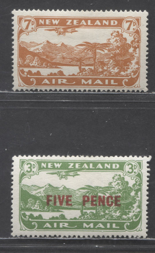 Lot 96 New Zealand SC#C3-C4 1931 Airmail Issue, 2 F/VFOG Singles, Click on Listing to See ALL Pictures, Estimated Value $40