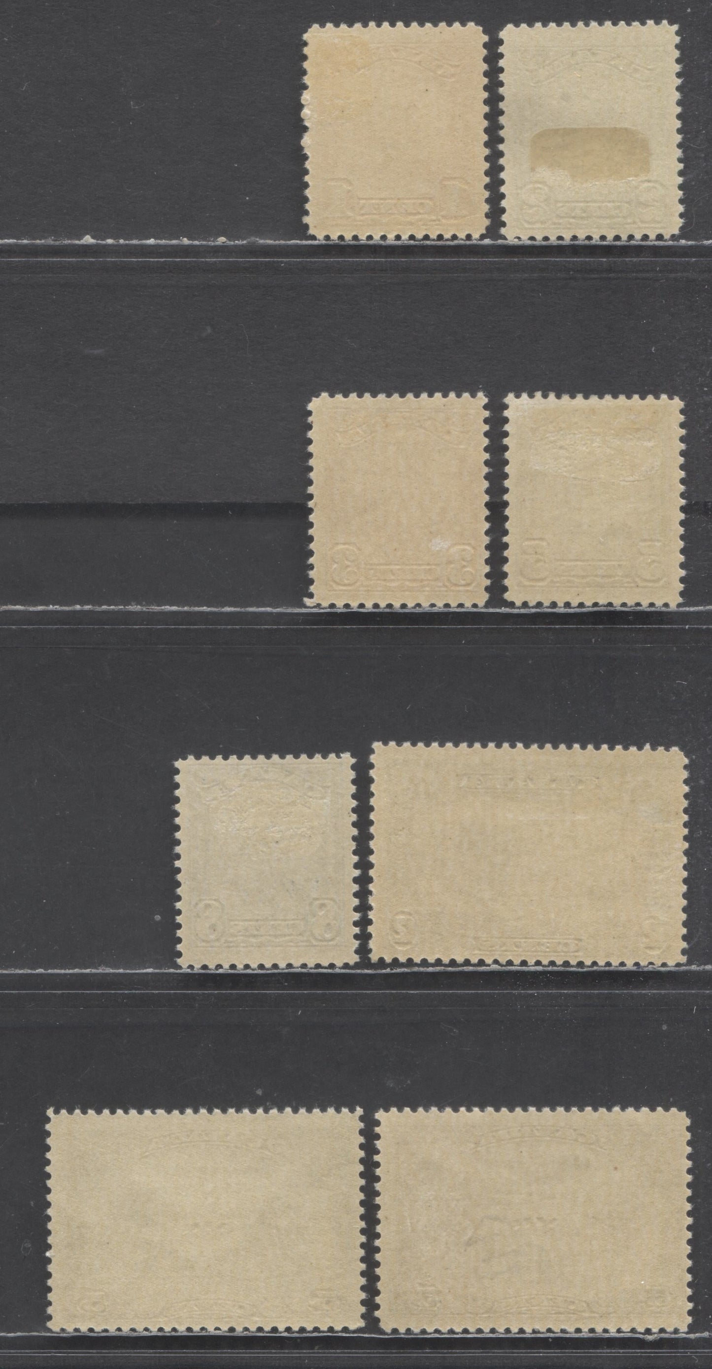 Canada #149-151, 153-154, 156, C1, C3 1c-12c Orange - Gray King George V - Winged Figures, 1928-1932 Scroll & Airmail Issues, 8 FOG Singles