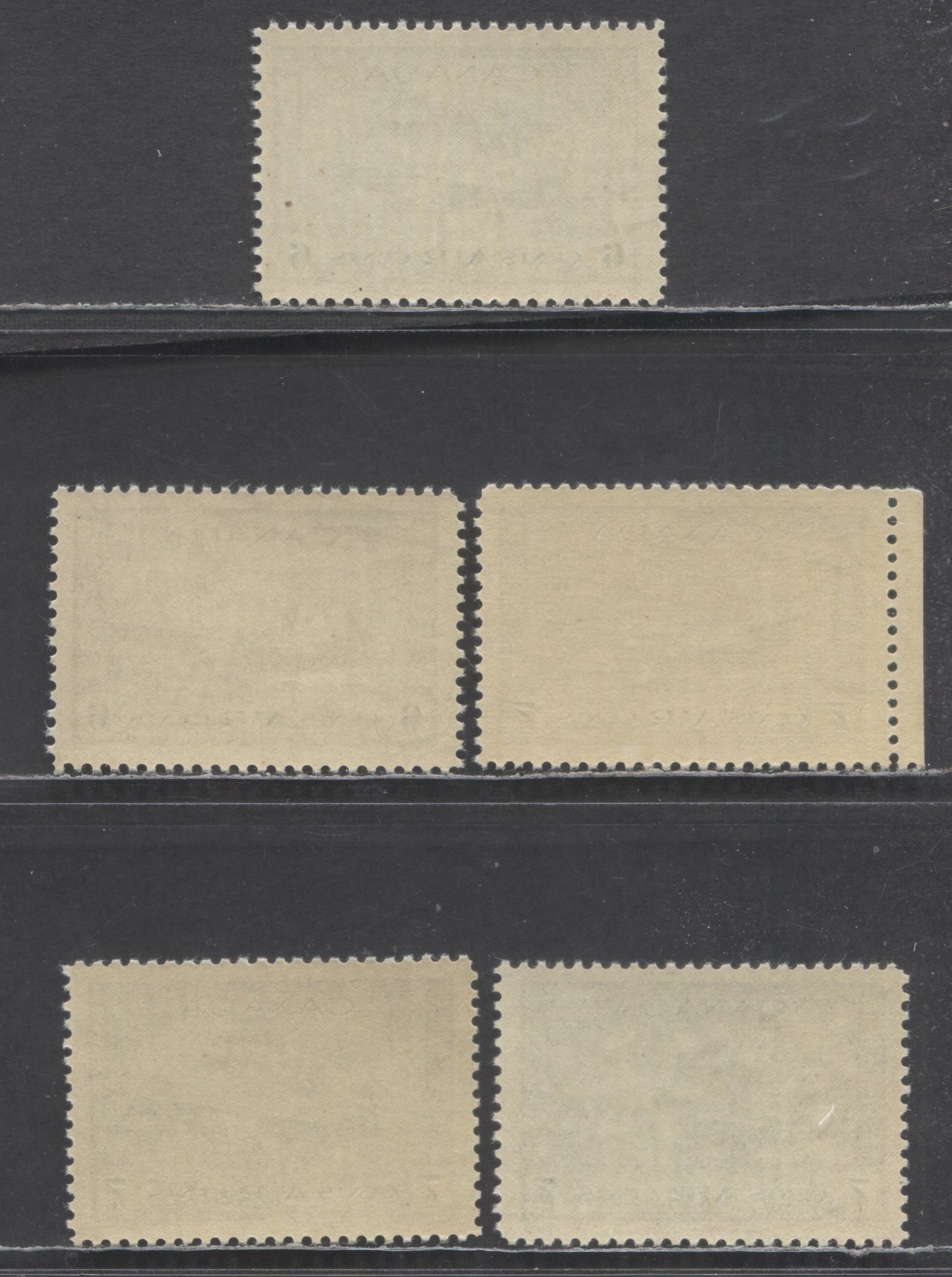 Lot 146 Canada #C7-C8 6c-7c Training Plane, 1942-1943 Air Mail - War Issue, 5 VFNH Singles Two Different Shades Of 6c And 2 Shades & 3 Printings Of The 7c