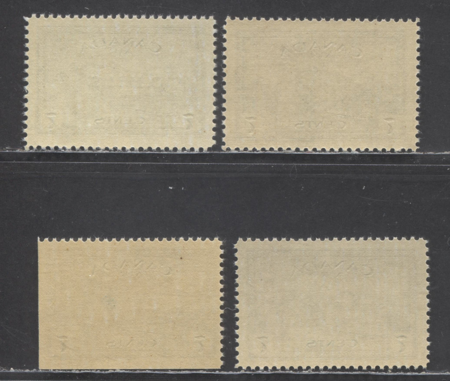 Lot 81 Canada #C9, C9as, CO1, CO2 7c Deep Blue Canada Goose, 1946 War Issue - Air Mail & Overprinted Officials, 4 VFNH Singles