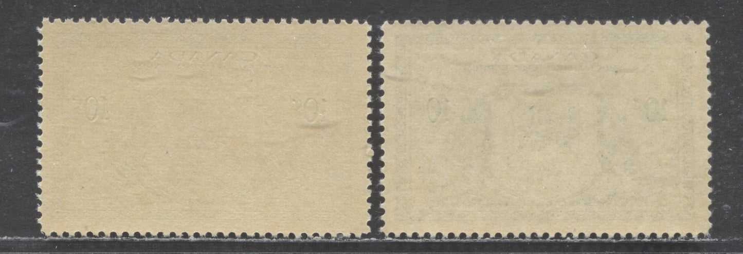 Canada #E11 10c Green, 1946 Peace - Special Delivery Issue, 2 VFNH Singles On Cream Paper With Semi Gloss Gum And White Paper With Satin Cream Gum