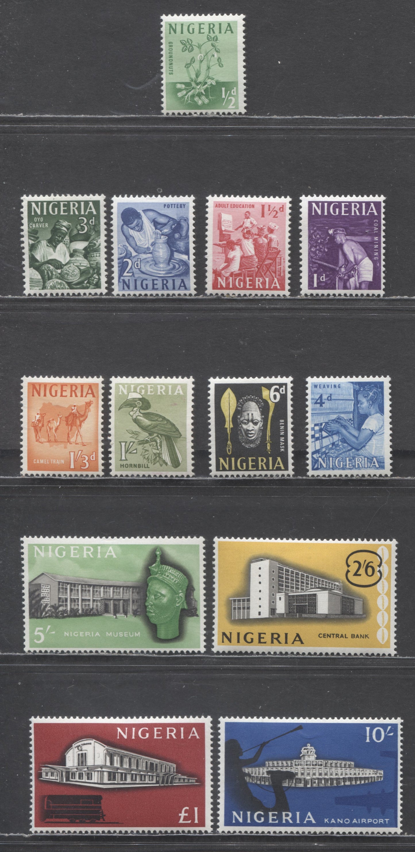 Lot 81 Nigeria SC#101-113 1961 Industry & Pictorial Definitives, 13 F/VFOG Singles, Click on Listing to See ALL Pictures, Estimated Value $14