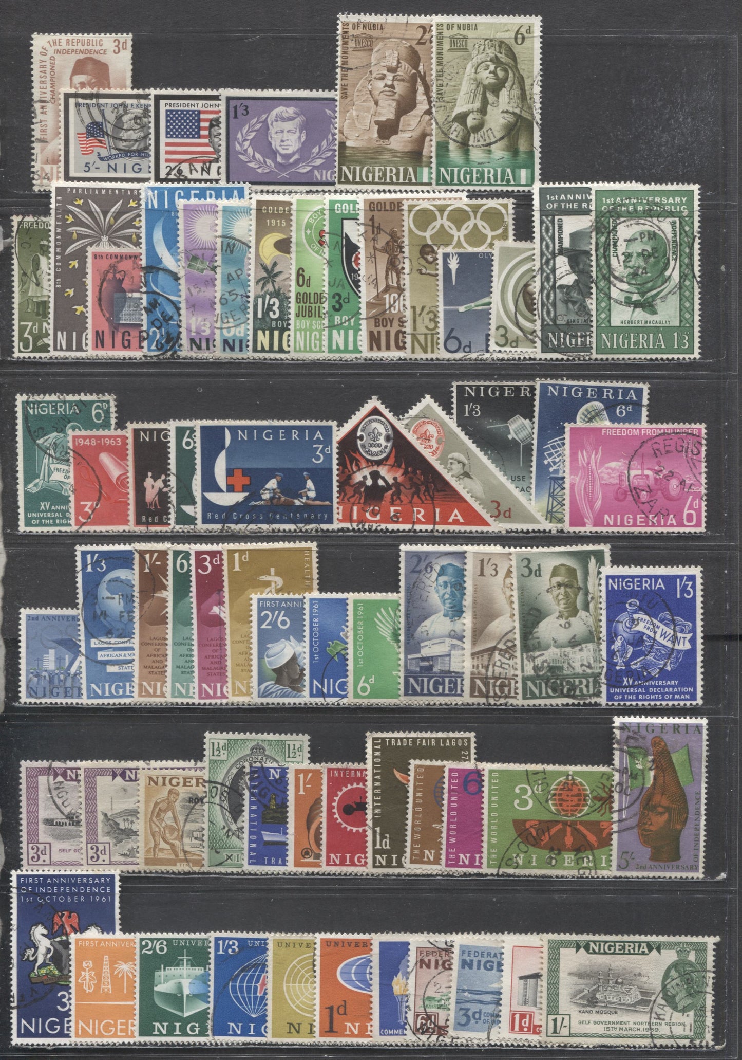 Nigeria SC#92/174 1953-1965 Coronation - Quiet Sun Year Issues, Virtually Complete Run, 68 Fine/Very Fine Used Singles, Click on Listing to See ALL Pictures, 2017 Scott Cat. $27.45