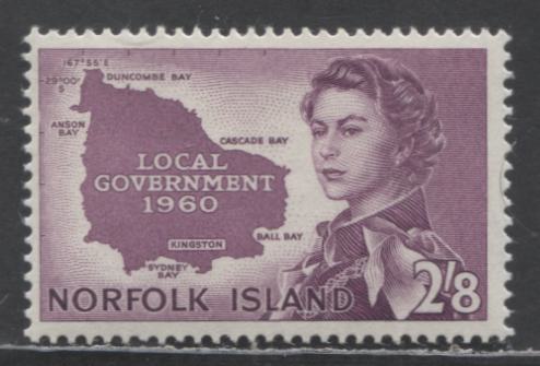 Lot 96 Norfolk Island SC#42 2/8 Violet 1960 Local Government Issue, A F/VFNH Single, Click on Listing to See ALL Pictures, Estimated Value $8