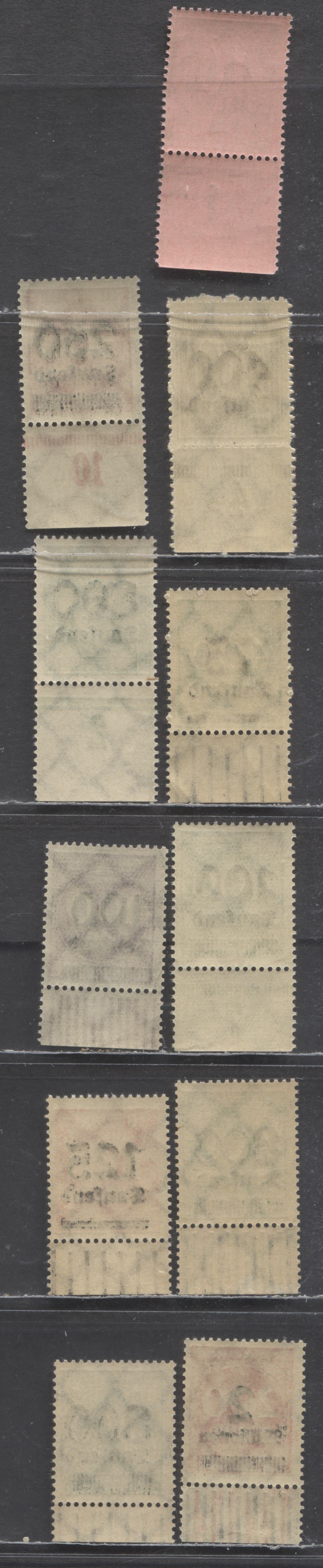 Lot 149 Germany SC#251/O17 1923 Surcharges, Showing Marginal Markings & Column Numbers, 11 F/VFNH Bottom Sheet Margin Singles, Click on Listing to See ALL Pictures, Estimated Value $18